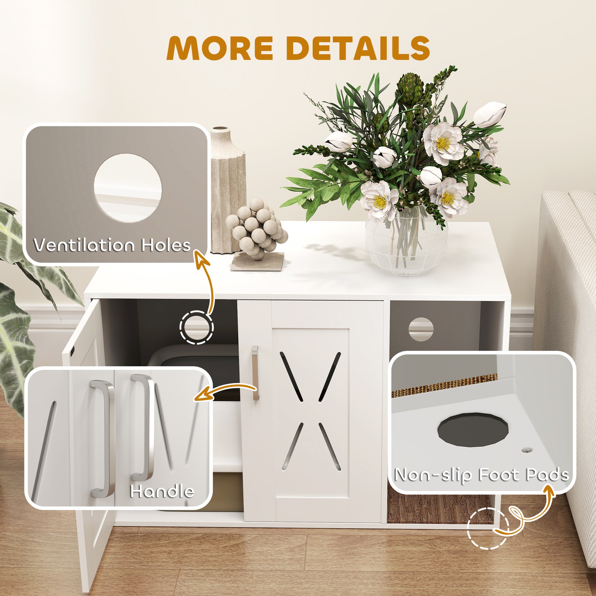 PawHut Cat Litter Box Enclosure, Hidden Cat Litter Box Furniture with Scratching Board, Cat House End Table Fit for Most Litter Box and Cats, 31.5" x 19" x 20", White