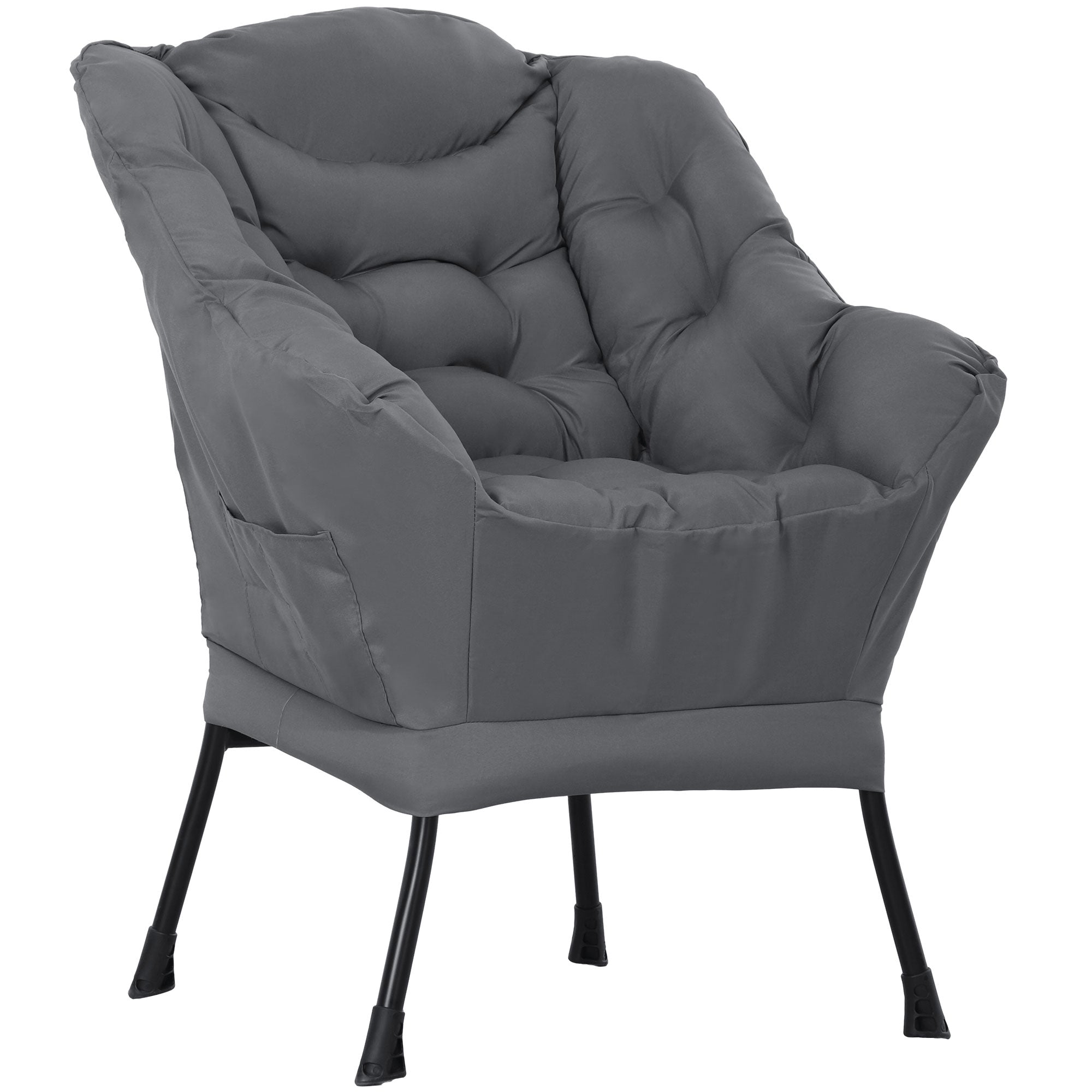 HOMCOM Modern Accent Chair, Linen Fabric Armchair with Side Pockets and Solid Steel Legs, Comfy Reading Chair for Living Room, Bedroom, Grey