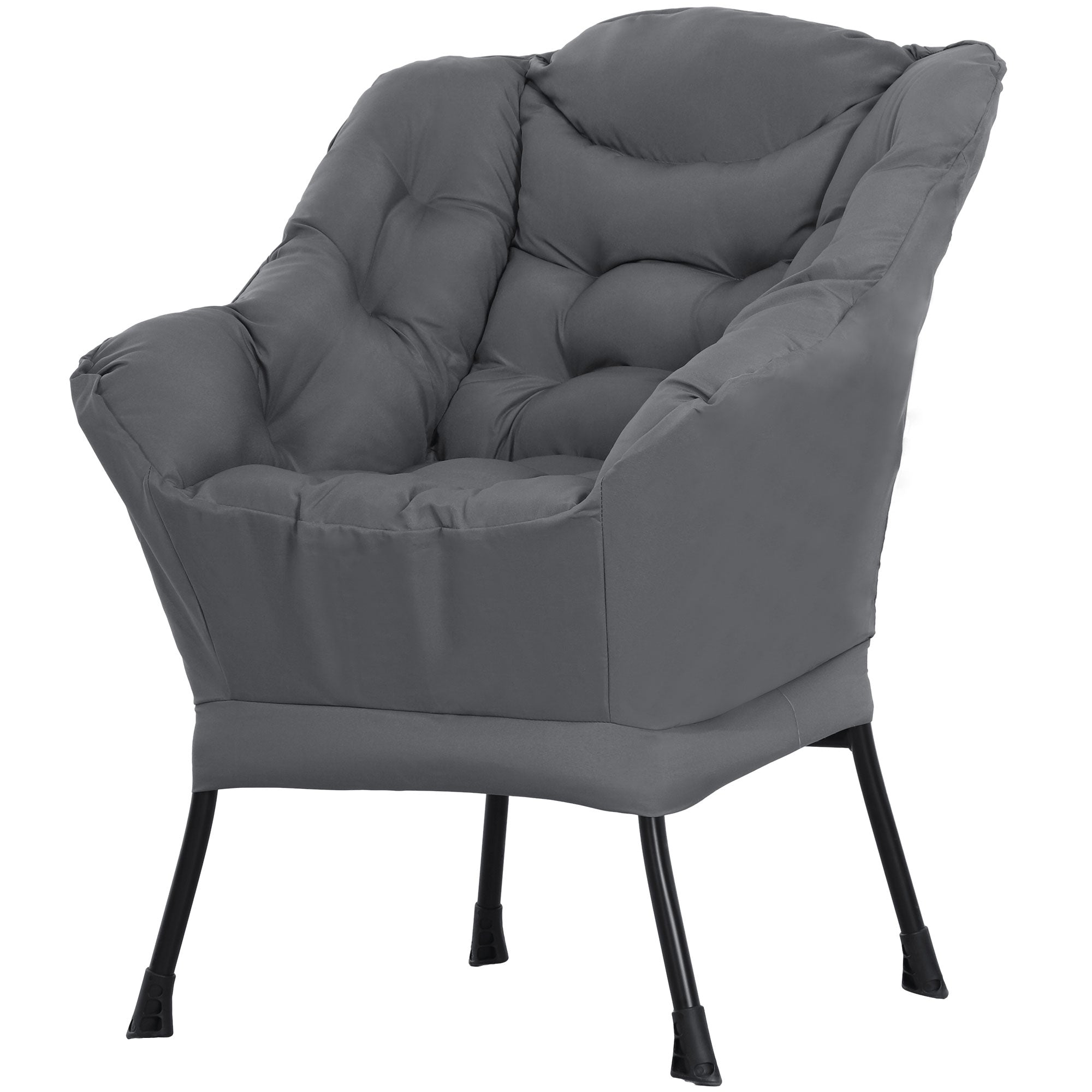 HOMCOM Modern Accent Chair, Linen Fabric Armchair with Side Pockets and Solid Steel Legs, Comfy Reading Chair for Living Room, Bedroom, Grey