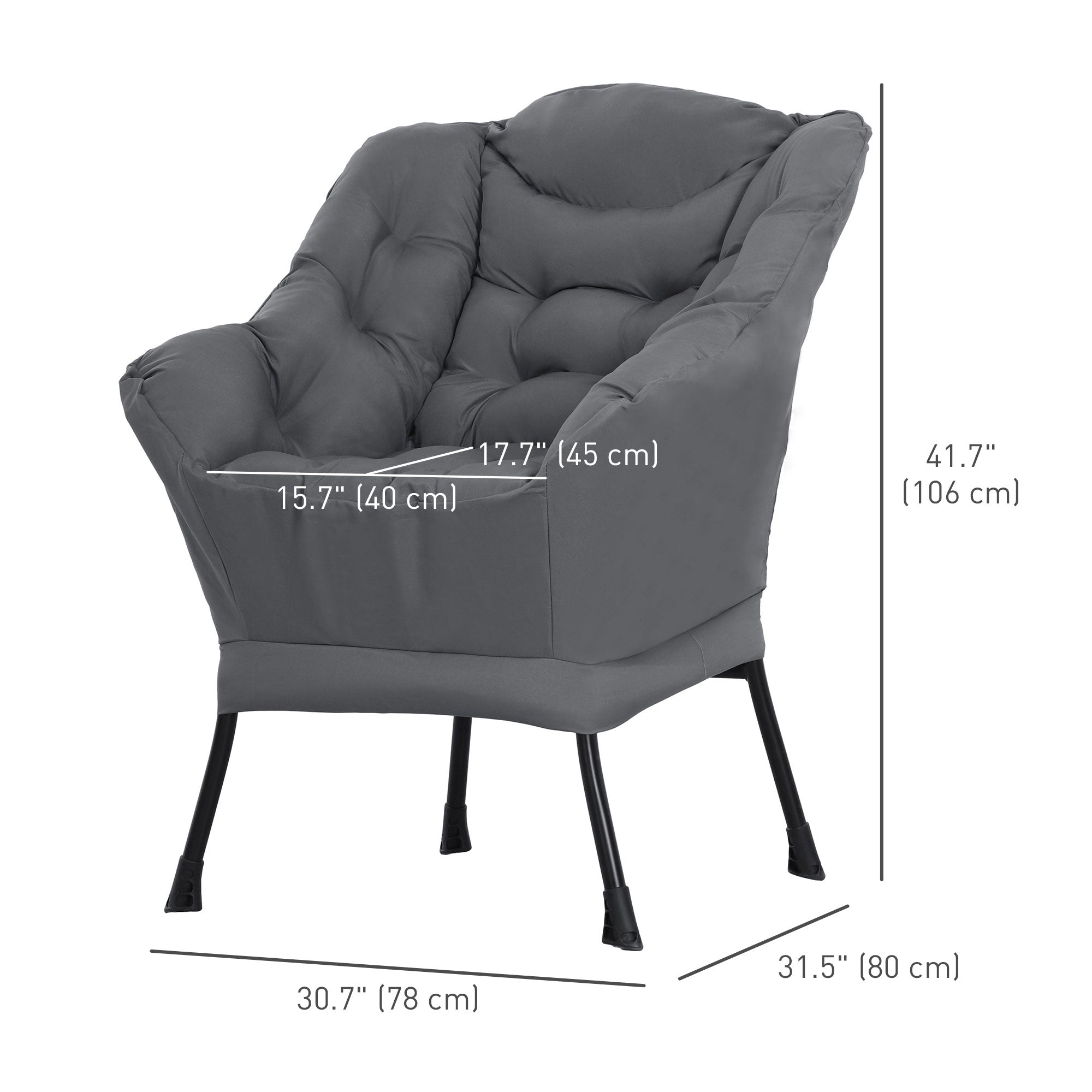 HOMCOM Modern Accent Chair, Linen Fabric Armchair with Side Pockets and Solid Steel Legs, Comfy Reading Chair for Living Room, Bedroom, Grey