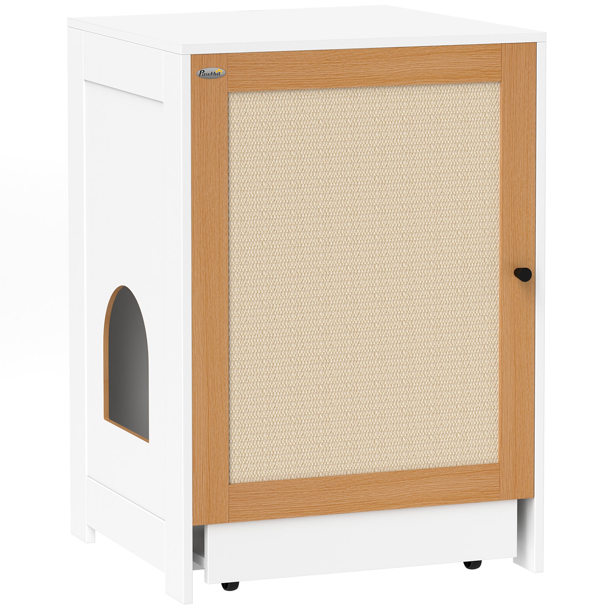 PawHut Cat Litter Box Enclosure, Hidden Litter Box Furniture with Pull-Out Tray, Indoor Cat Washroom with Storage Cabinet,  Scratching Mat, Oak