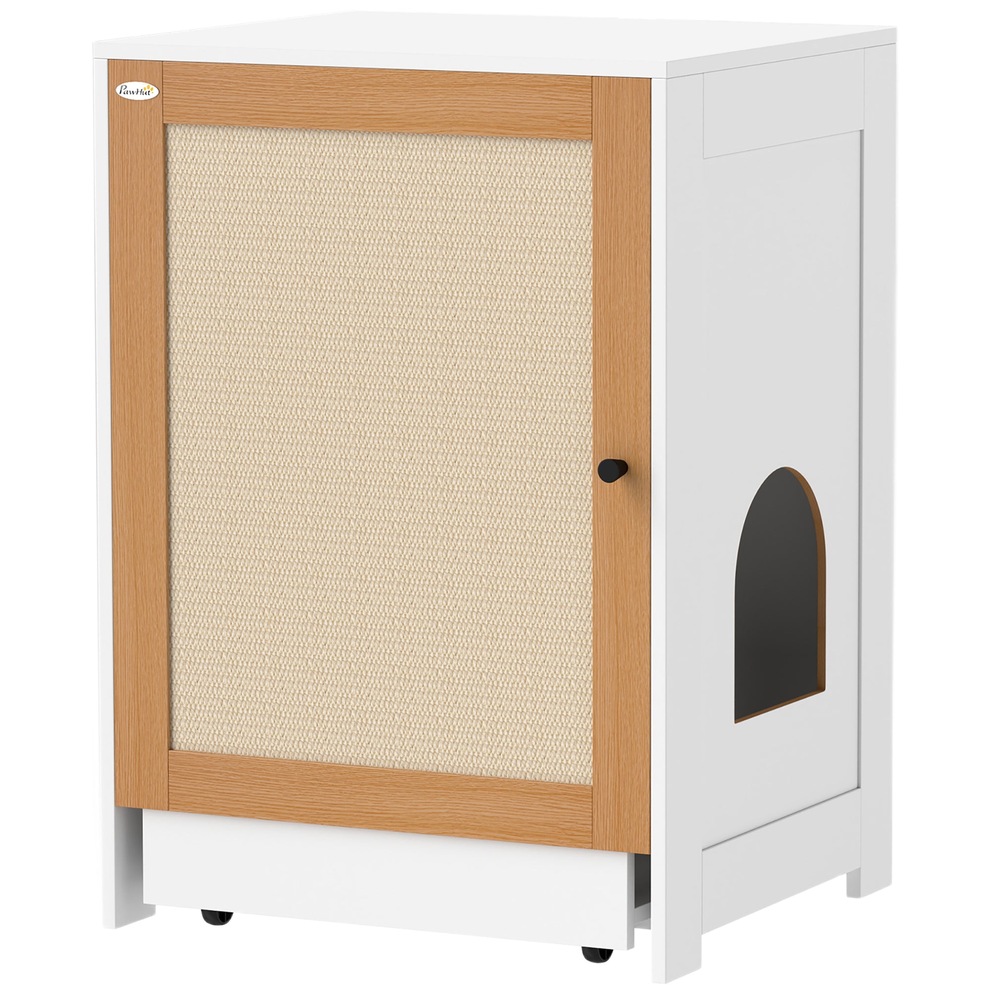 PawHut Cat Litter Box Enclosure, Hidden Litter Box Furniture with Pull-Out Tray, Indoor Cat Washroom with Storage Cabinet,  Scratching Mat, Oak