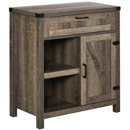HOMCOM Sideboard Buffet Cabinet, Farmhouse Kitchen Storage Cabinet with Rustic Barn Door and Drawer, Dark Oak
