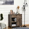 HOMCOM Sideboard Buffet Cabinet, Farmhouse Kitchen Storage Cabinet with Rustic Barn Door and Drawer, Dark Oak