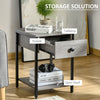 HOMCOM Bedside Table, Industrial Nightstand with Drawer and Storage Shelf, Accent End Table for Bedroom, Grey