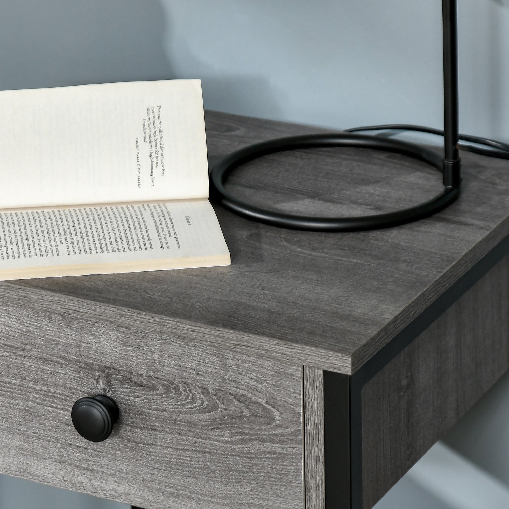 HOMCOM Bedside Table, Industrial Nightstand with Drawer and Storage Shelf, Accent End Table for Bedroom, Grey