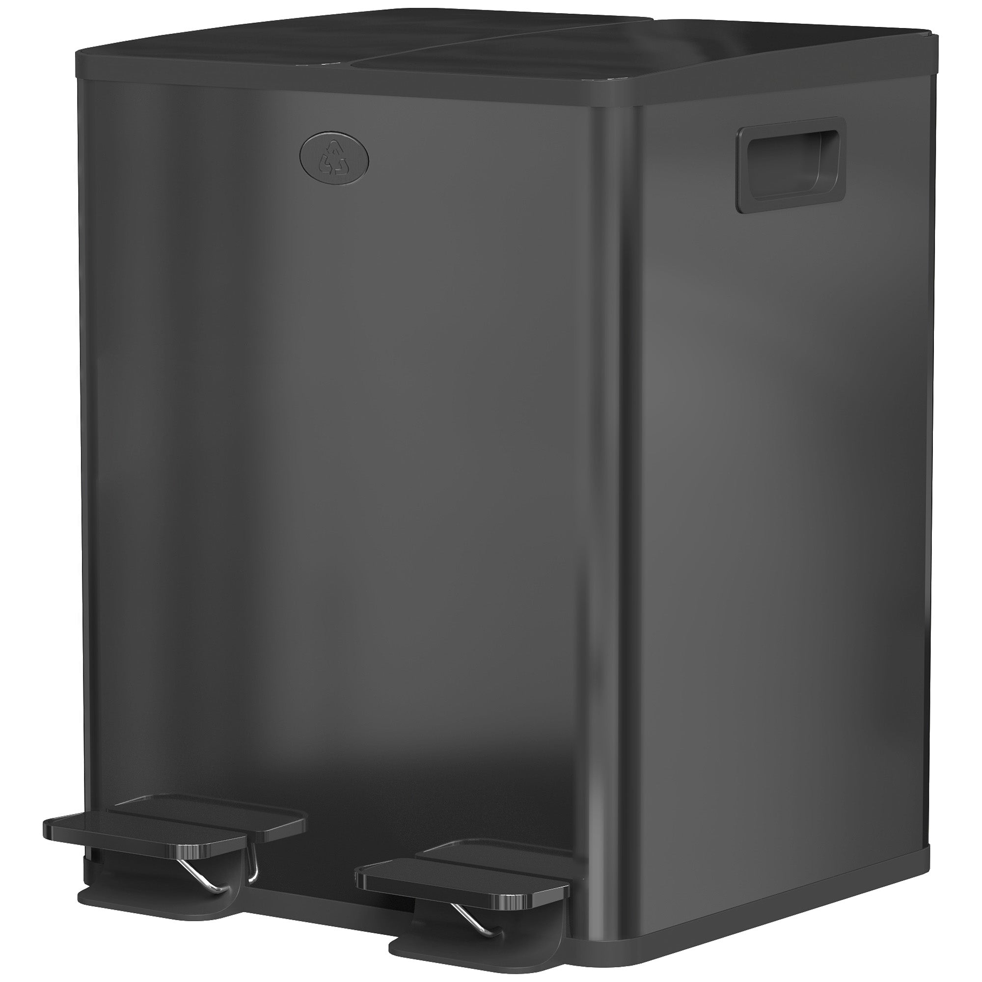 HOMCOM Dual Kitchen Garbage Bin, 2 x 5 Gallon (2 x 20 L) Trash Can with Foot Pedal, Soft-Close Garbage Can with Removable Inner Buckets, Fingerprint-Proof for Kitchen, Glossy Black