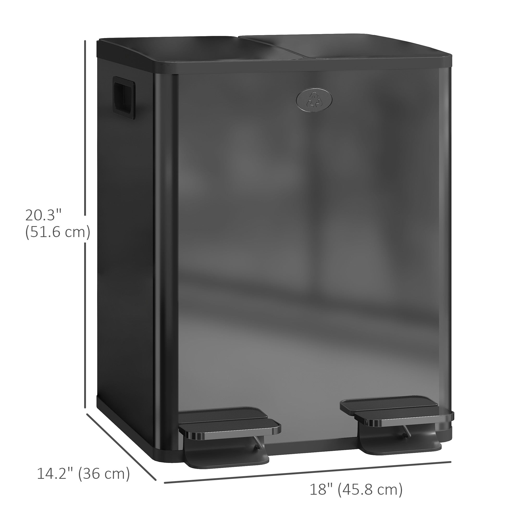 HOMCOM Dual Kitchen Garbage Bin, 2 x 5 Gallon (2 x 20 L) Trash Can with Foot Pedal, Soft-Close Garbage Can with Removable Inner Buckets, Fingerprint-Proof for Kitchen, Glossy Black