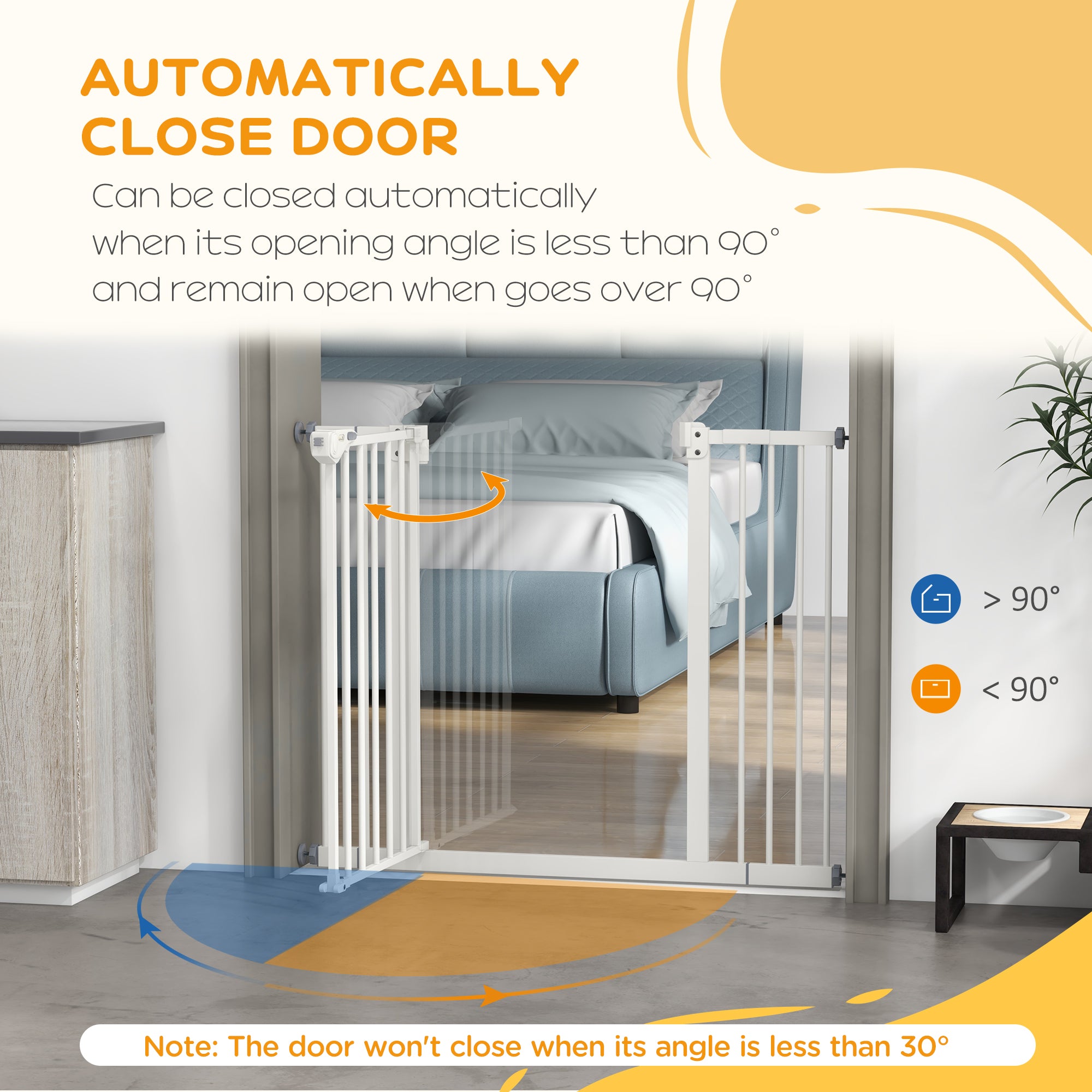 PawHut Dog Gate Stair Gate Pressure Fit Pets Barrier Auto Close for Doorway Hallway, 74-100cm Wide Adjustable, White