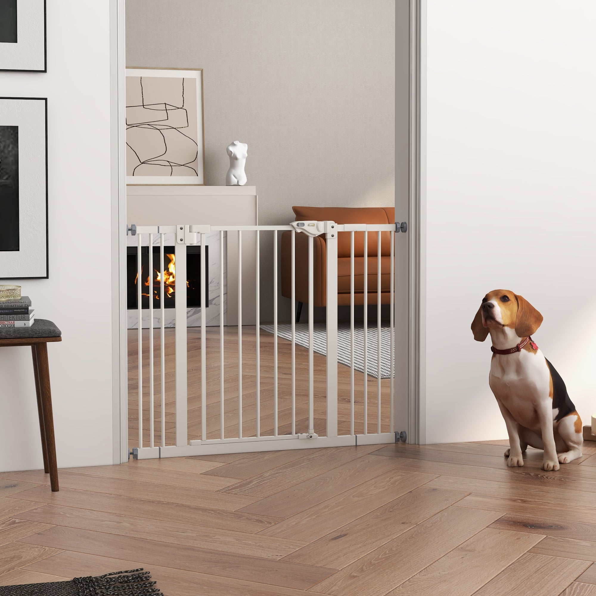 PawHut Dog Gate Stair Gate Pressure Fit Pets Barrier Auto Close for Doorway Hallway, 74-100cm Wide Adjustable, White