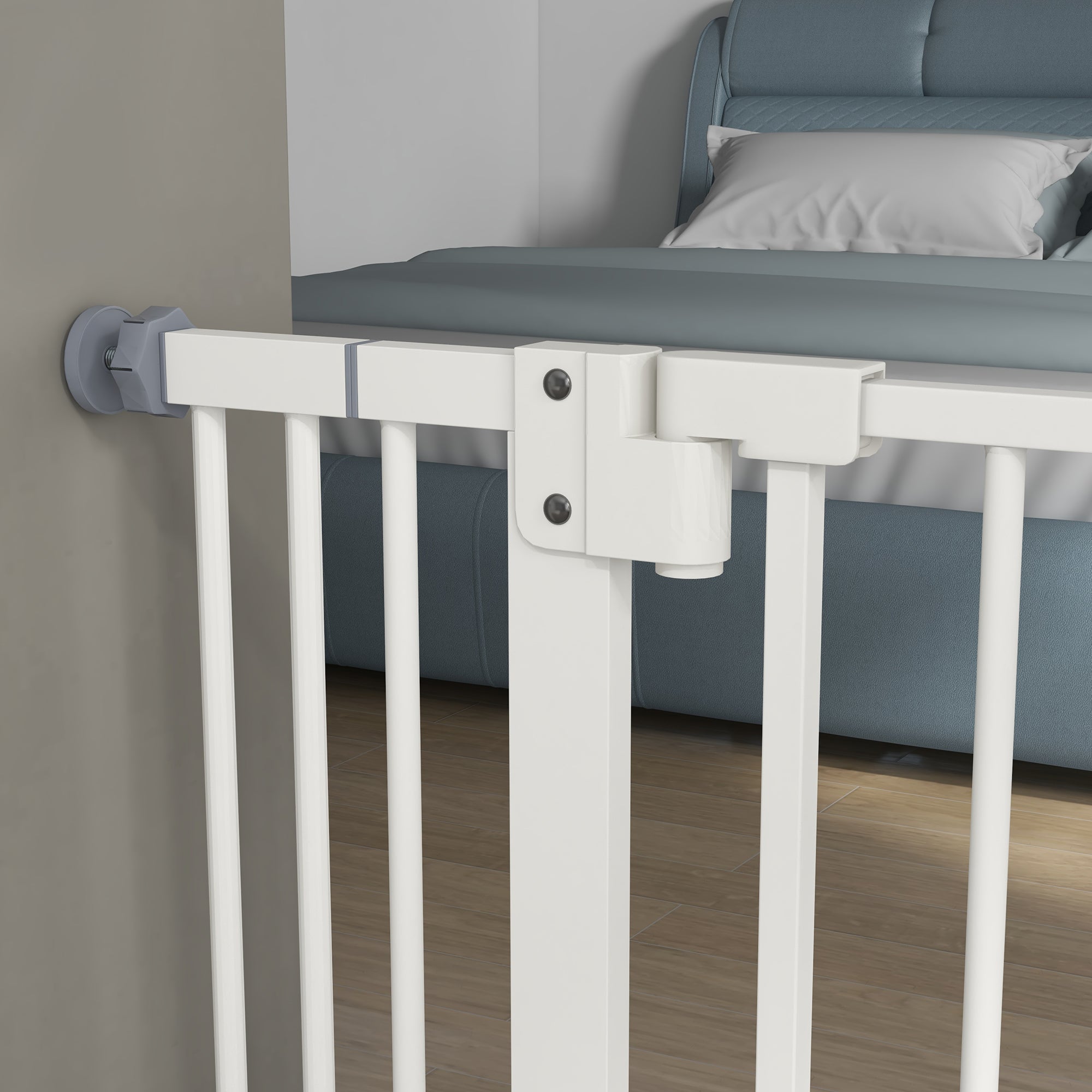 PawHut Dog Gate Stair Gate Pressure Fit Pets Barrier Auto Close for Doorway Hallway, 74-100cm Wide Adjustable, White