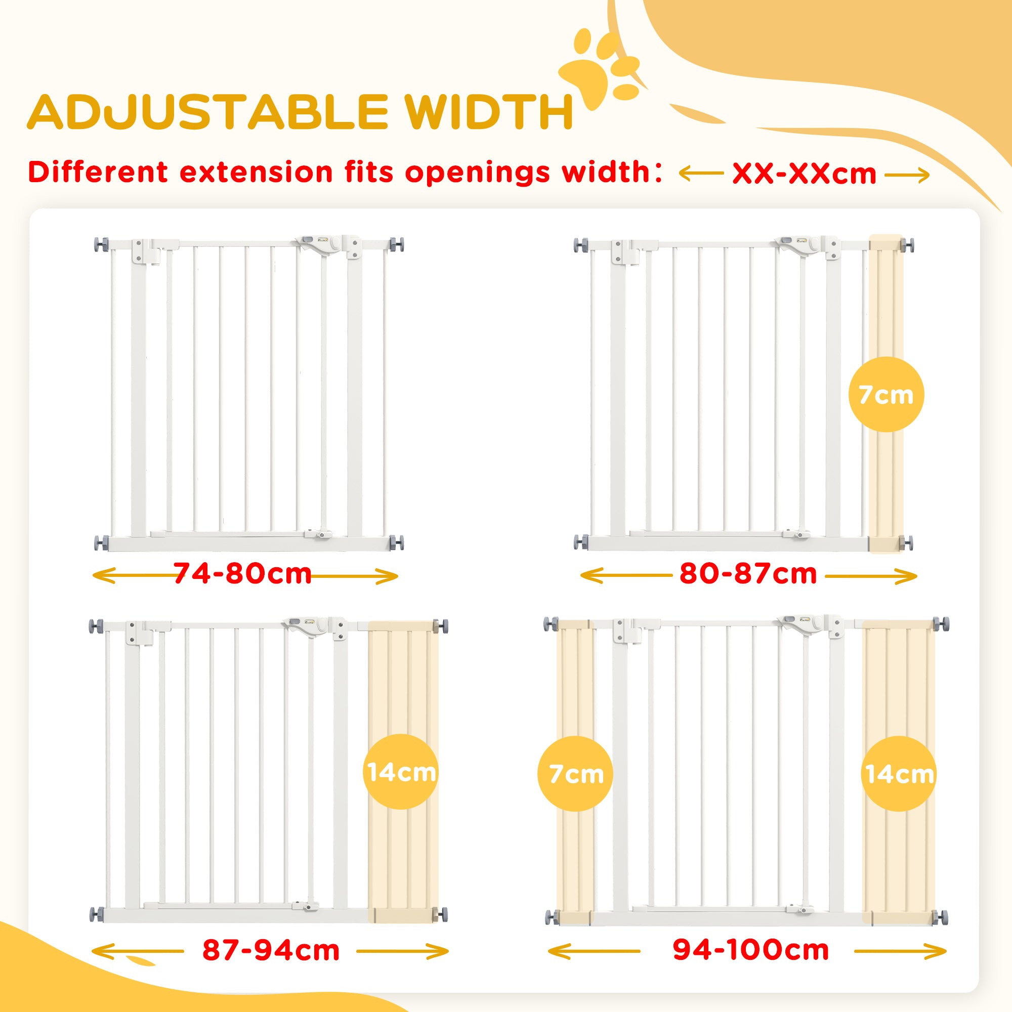PawHut Dog Gate Stair Gate Pressure Fit Pets Barrier Auto Close for Doorway Hallway, 74-100cm Wide Adjustable, White
