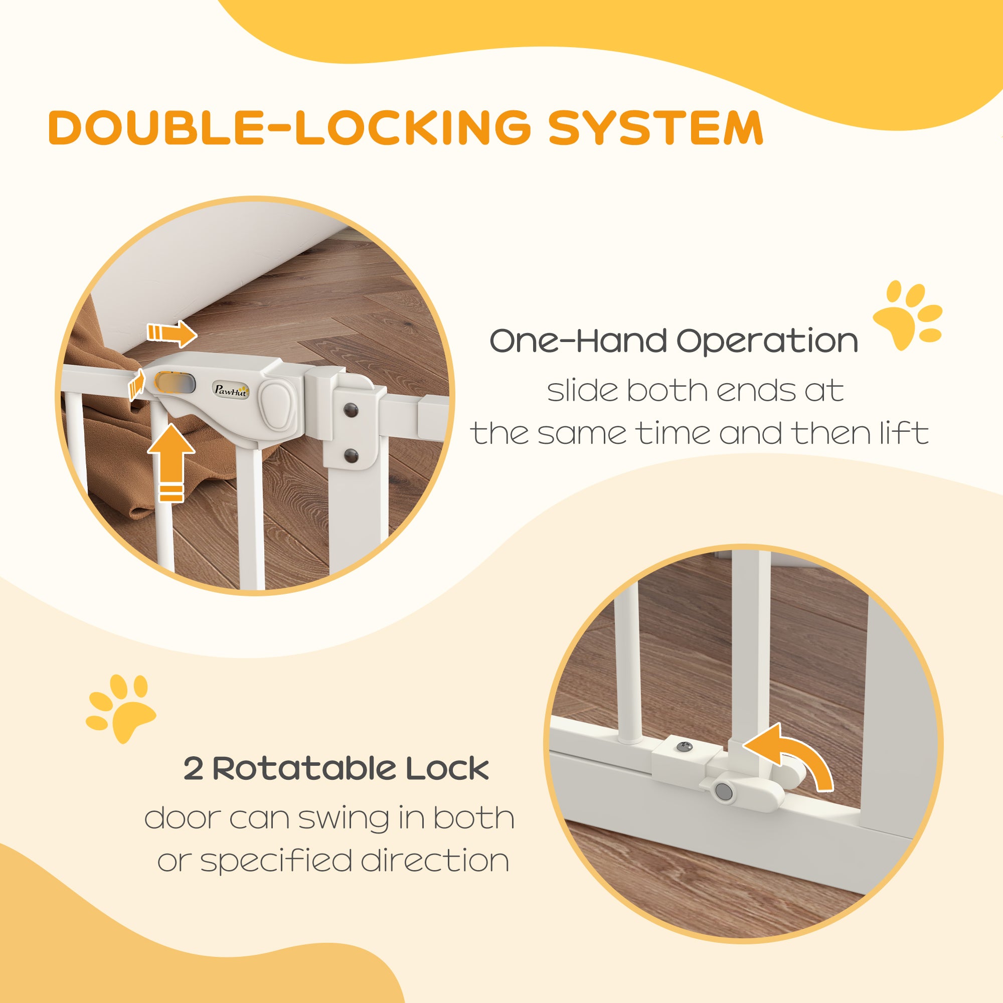 PawHut Dog Gate Stair Gate Pressure Fit Pets Barrier Auto Close for Doorway Hallway, 74-100cm Wide Adjustable, White
