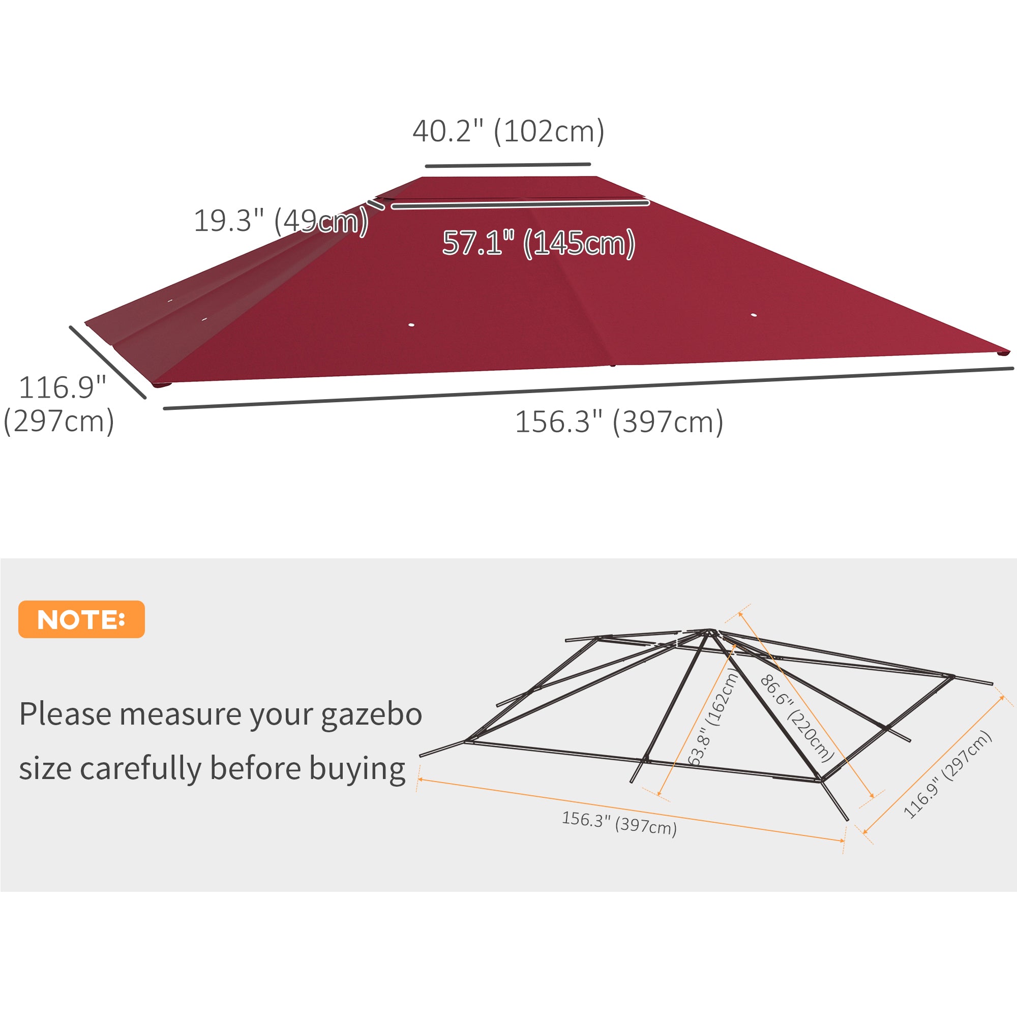 Outsunny 10' x 13' Gazebo Canopy Replacement, Outdoor Gazebo Cover Top Roof Replacement with Vents and Drain Holes, TOP COVER ONLY, Wine Red