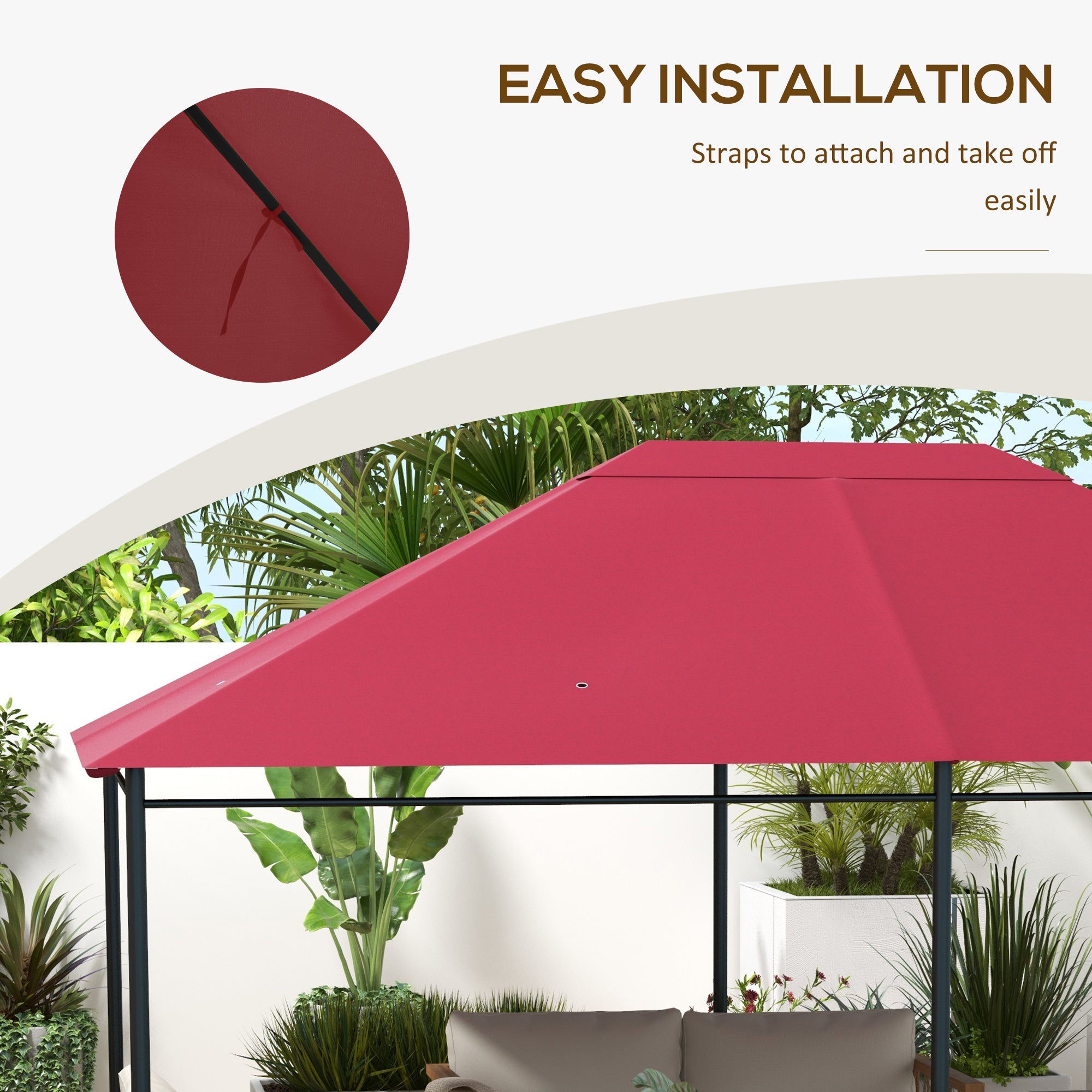 Outsunny 10' x 13' Gazebo Canopy Replacement, Outdoor Gazebo Cover Top Roof Replacement with Vents and Drain Holes, TOP COVER ONLY, Wine Red