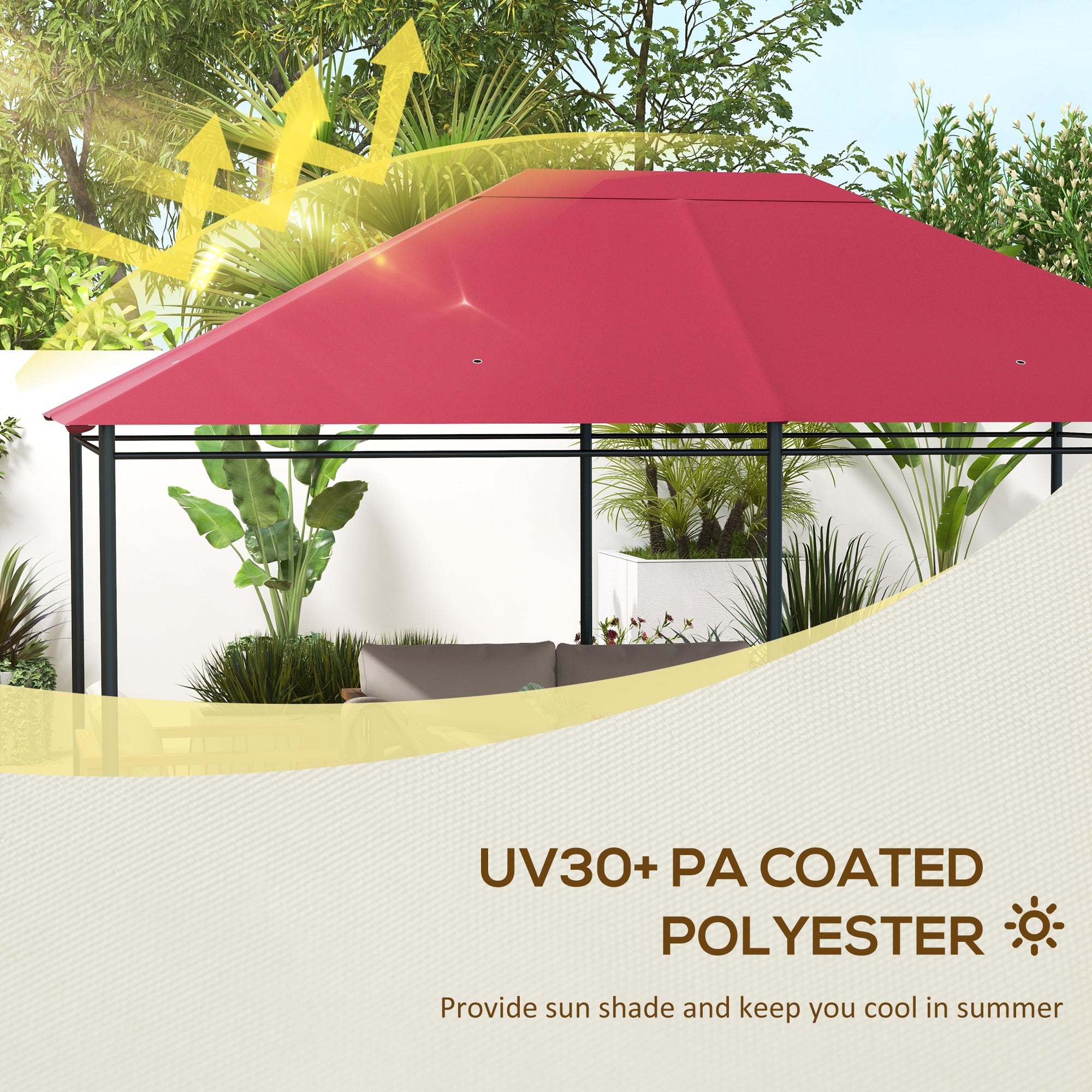 Outsunny 10' x 13' Gazebo Canopy Replacement, Outdoor Gazebo Cover Top Roof Replacement with Vents and Drain Holes, TOP COVER ONLY, Wine Red