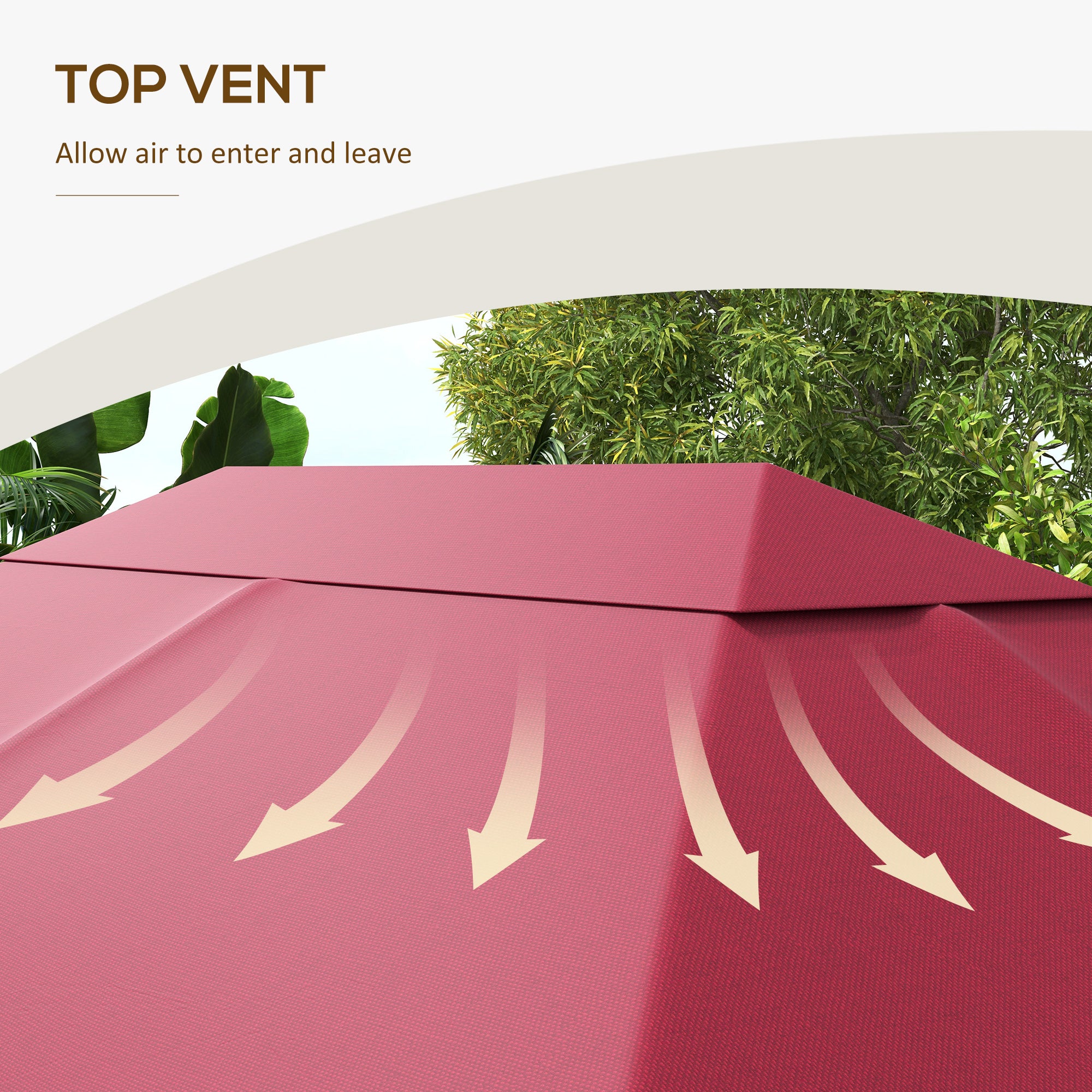 Outsunny 10' x 13' Gazebo Canopy Replacement, Outdoor Gazebo Cover Top Roof Replacement with Vents and Drain Holes, TOP COVER ONLY, Wine Red