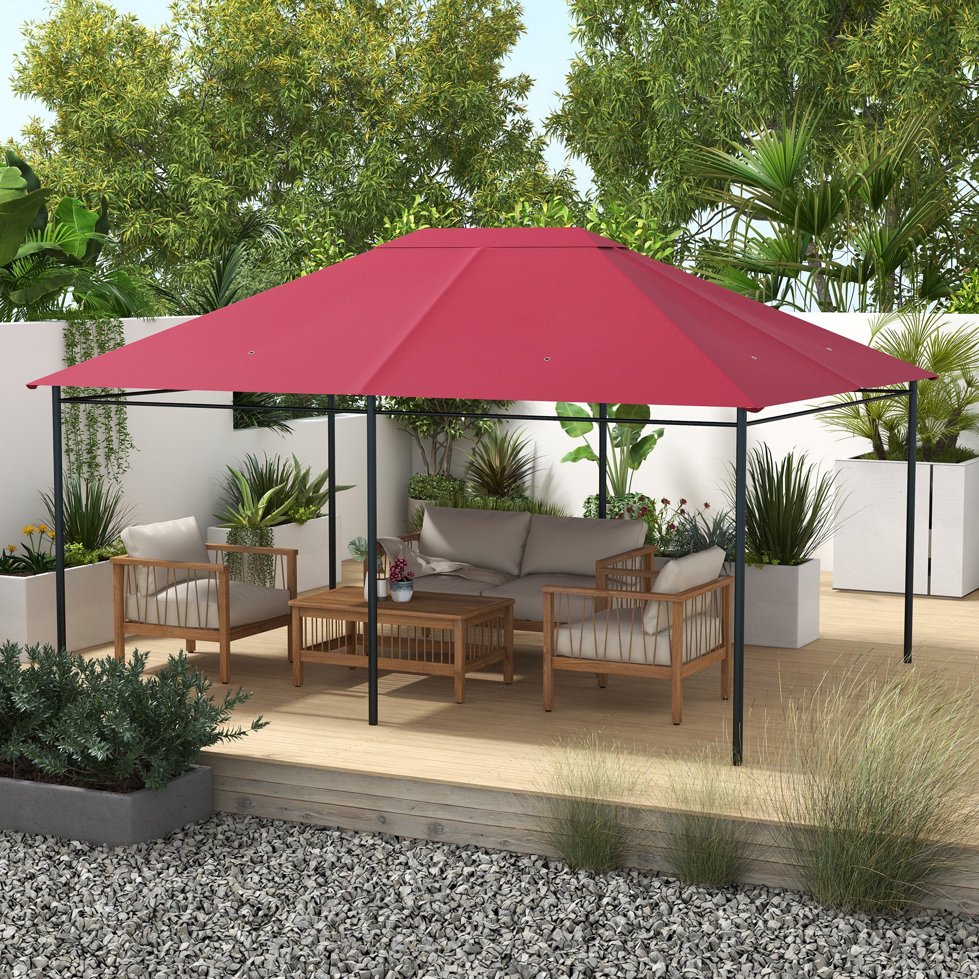 Outsunny 10' x 13' Gazebo Canopy Replacement, Outdoor Gazebo Cover Top Roof Replacement with Vents and Drain Holes, TOP COVER ONLY, Wine Red