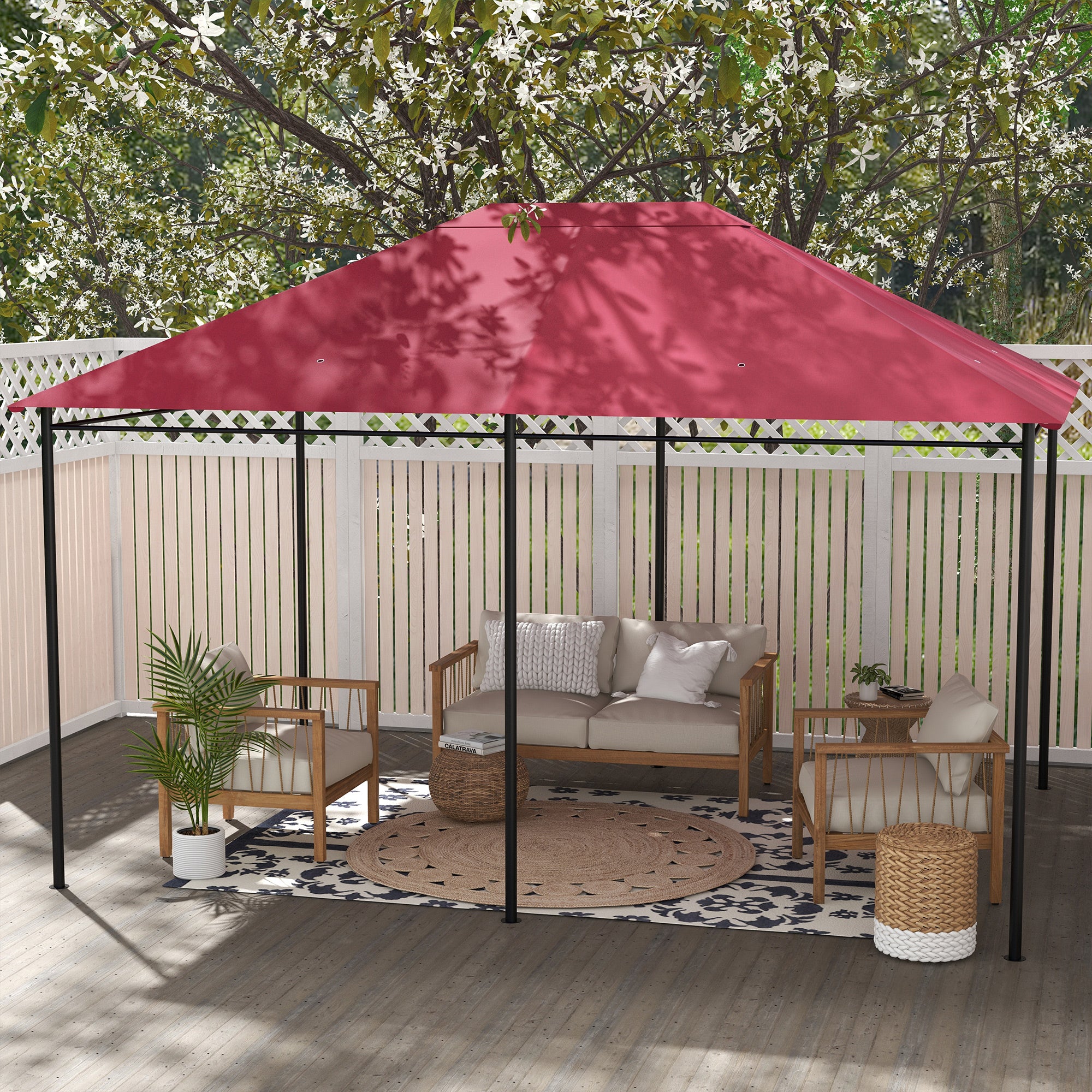 Outsunny 10' x 13' Gazebo Canopy Replacement, Outdoor Gazebo Cover Top Roof Replacement with Vents and Drain Holes, TOP COVER ONLY, Wine Red