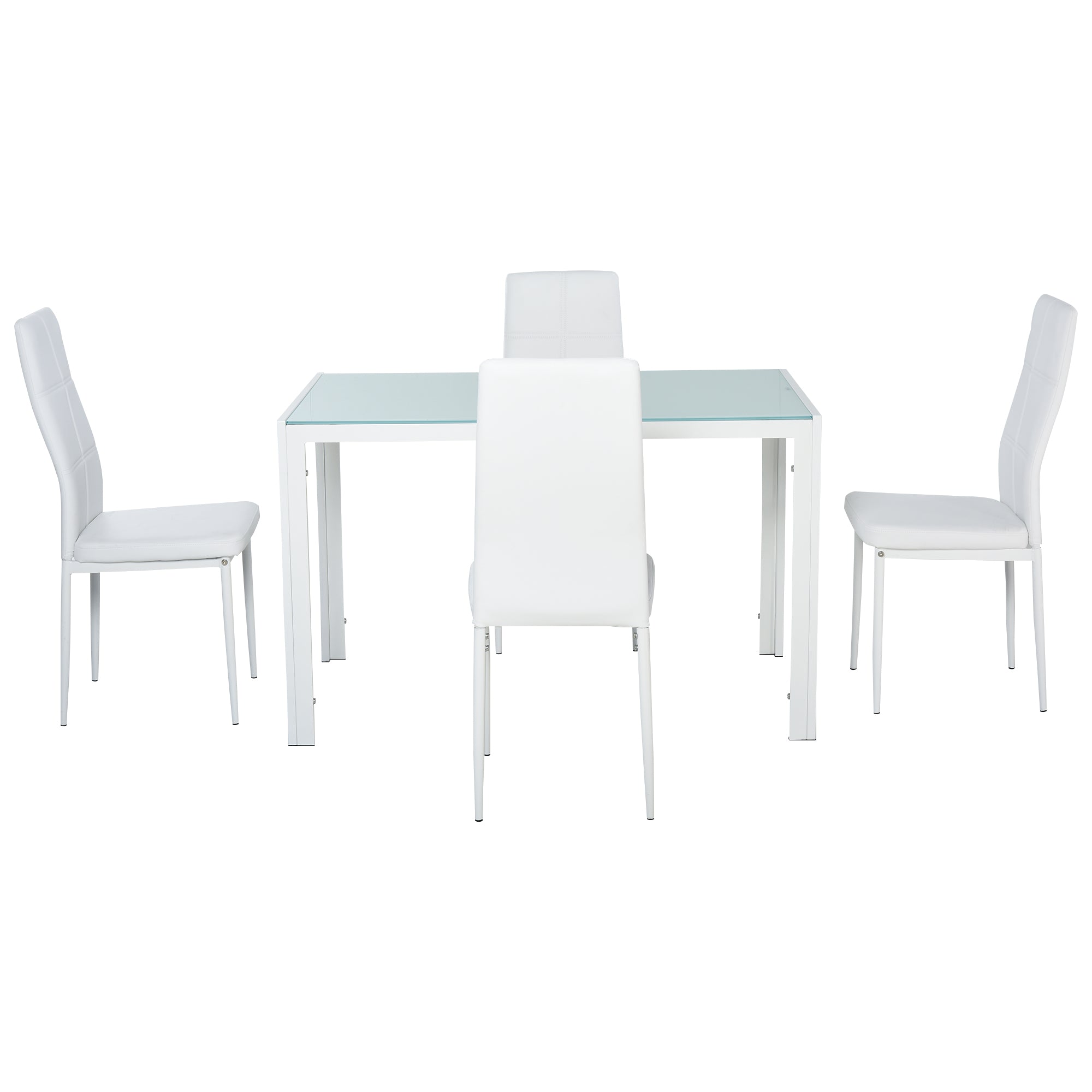 HOMCOM Dining Table Set for 4, 5-Piece Rectangular Glass Kitchen Table and Chairs with Metal Frame and Faux Leather Upholstery for Dining Room, Living Room, White