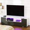 HOMCOM High Gloss TV Cabinet Stand for TVs up to 60" with LED Lights, Entertainment Center with Storage Shelves and Cupboards, Grey