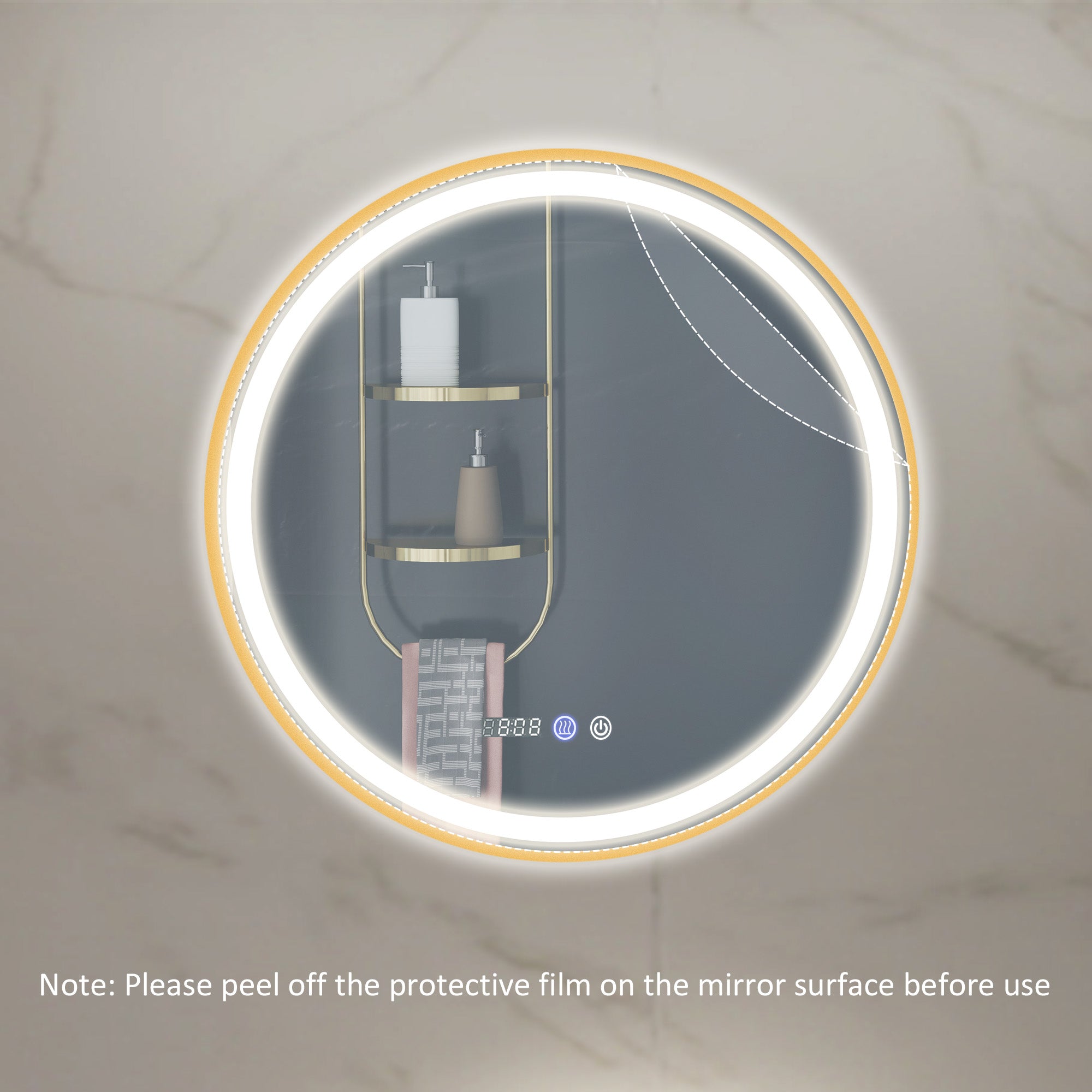 HOMCOM 24" Round LED Bathroom Mirror with Frontlit and Backlit 3 Colour and Dimmable Vanity Mirror Wall Mounted Makeup Mirror with Anti-Fog Touch Button Time and Temp Display Gold