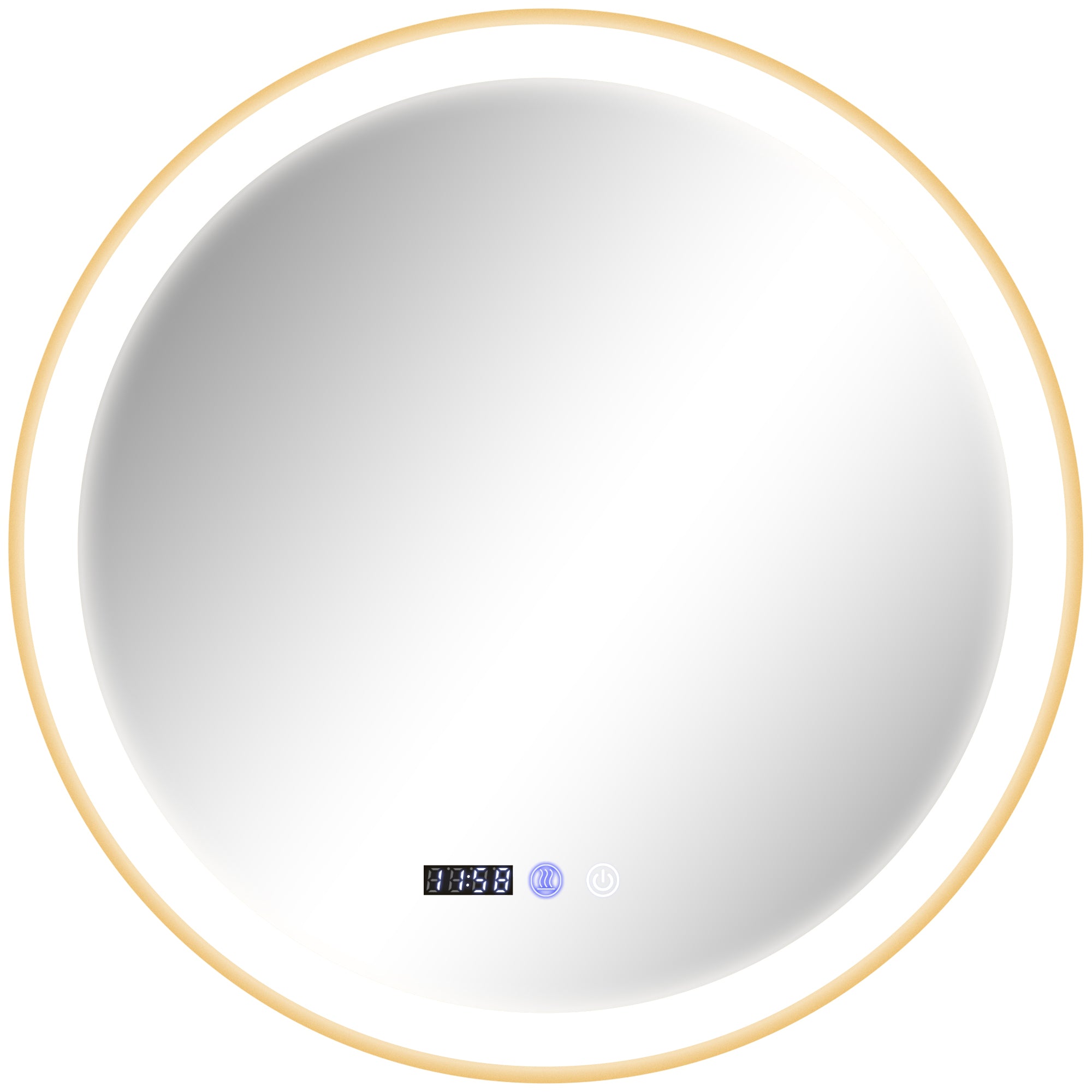 HOMCOM 24" Round LED Bathroom Mirror with Frontlit and Backlit 3 Colour and Dimmable Vanity Mirror Wall Mounted Makeup Mirror with Anti-Fog Touch Button Time and Temp Display Gold