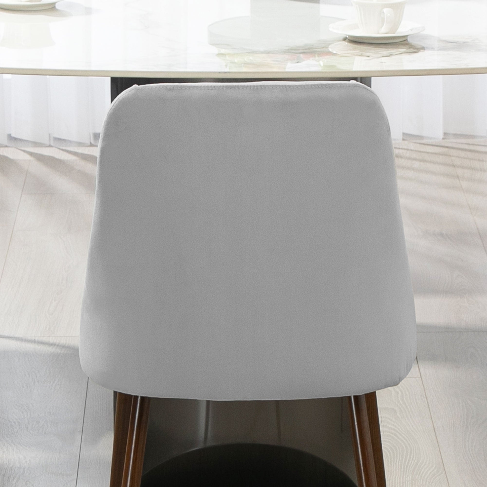 HOMCOM Dining Chairs Set of 6, Modern Kitchen Chairs with Velvet-touch Upholstery, Curved Back and Wood-grain Steel Legs, Accent Chairs for Living Room, Bedroom, Grey