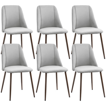 HOMCOM Dining Chairs Set of 6, Modern Kitchen Chairs with Velvet-touch Upholstery, Curved Back and Wood-grain Steel Legs, Accent Chairs for Living Room, Bedroom, Grey