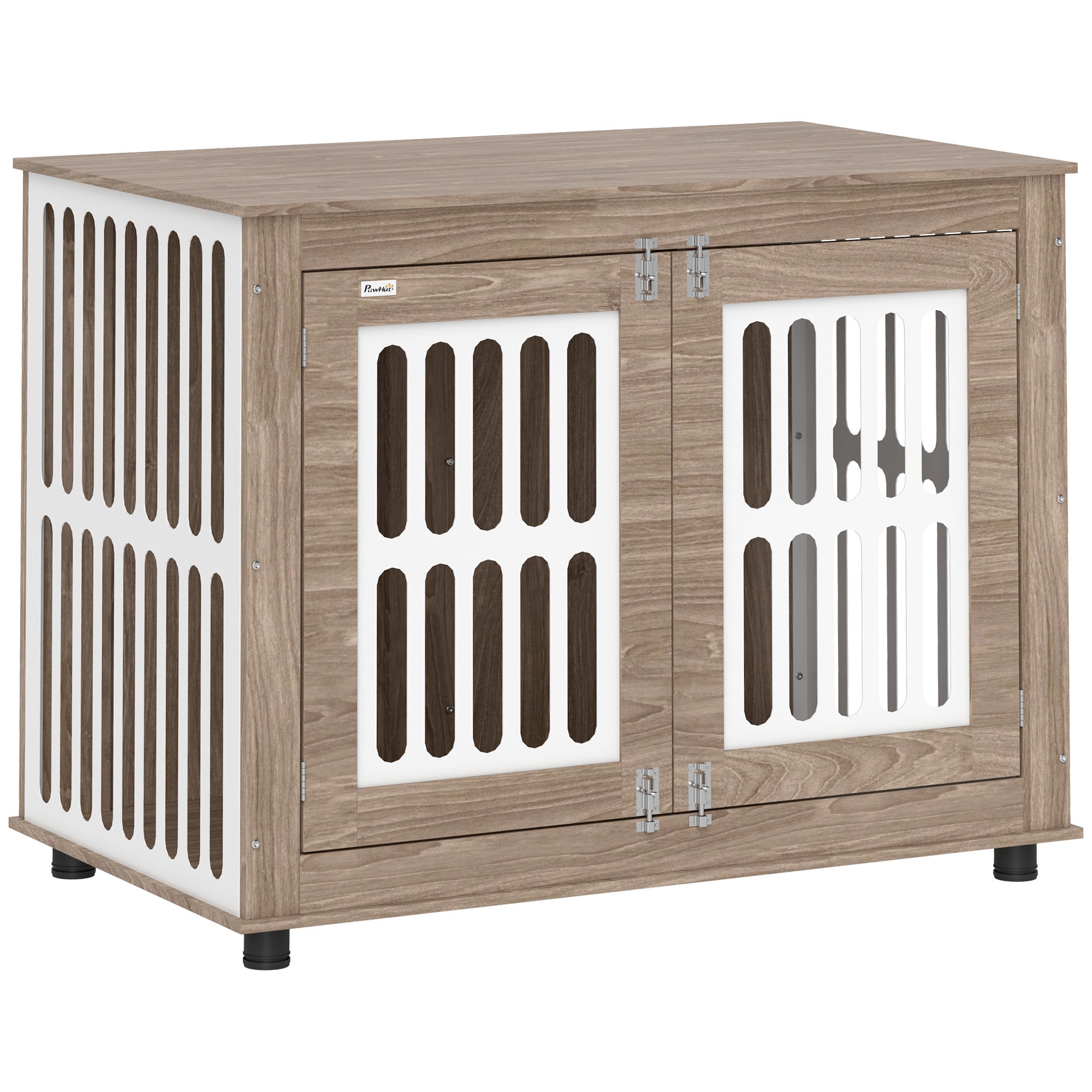 PawHut Dog Crate Furniture, 39" Dog Kennel Side Table with 2 Doors, Adjustable Non-slip Foot Mats, Decorative Pet Cage for Large Dogs, Walnut Brown
