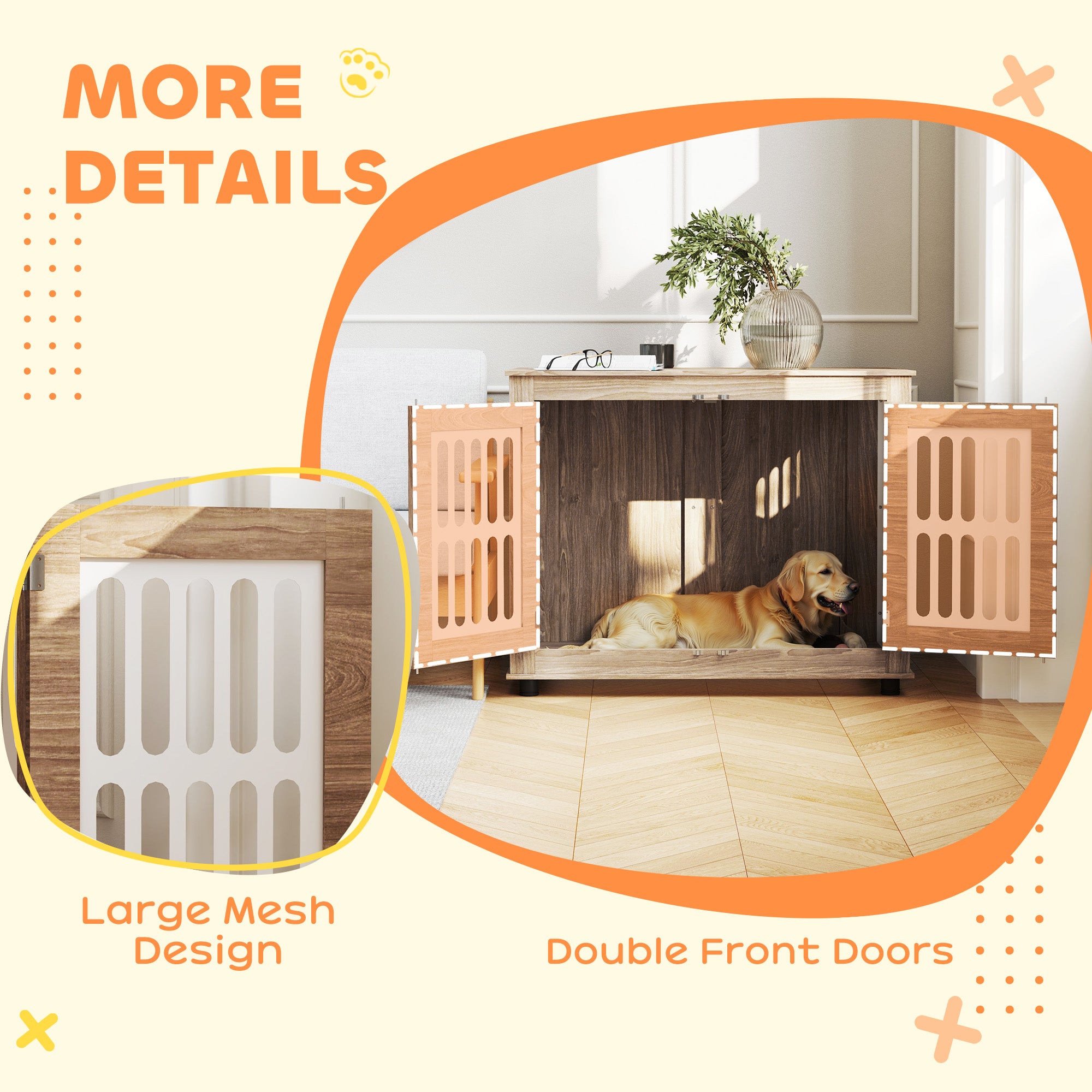 PawHut Dog Crate Furniture, 39" Dog Kennel Side Table with 2 Doors, Adjustable Non-slip Foot Mats, Decorative Pet Cage for Large Dogs, Walnut Brown