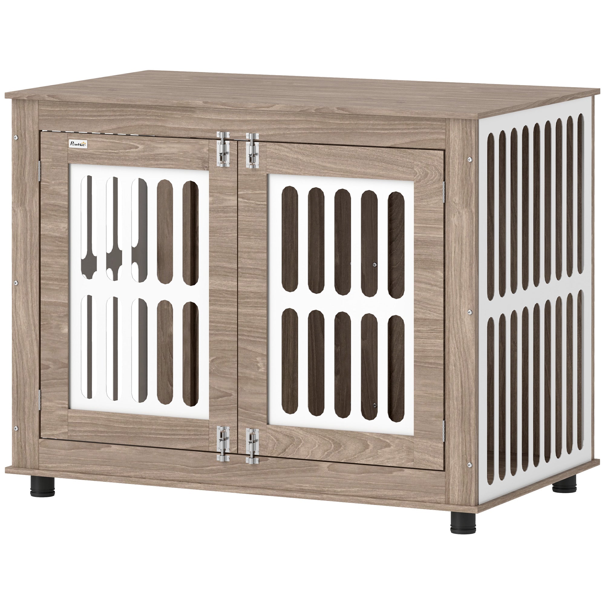 PawHut Dog Crate Furniture, 39" Dog Kennel Side Table with 2 Doors, Adjustable Non-slip Foot Mats, Decorative Pet Cage for Large Dogs, Walnut Brown