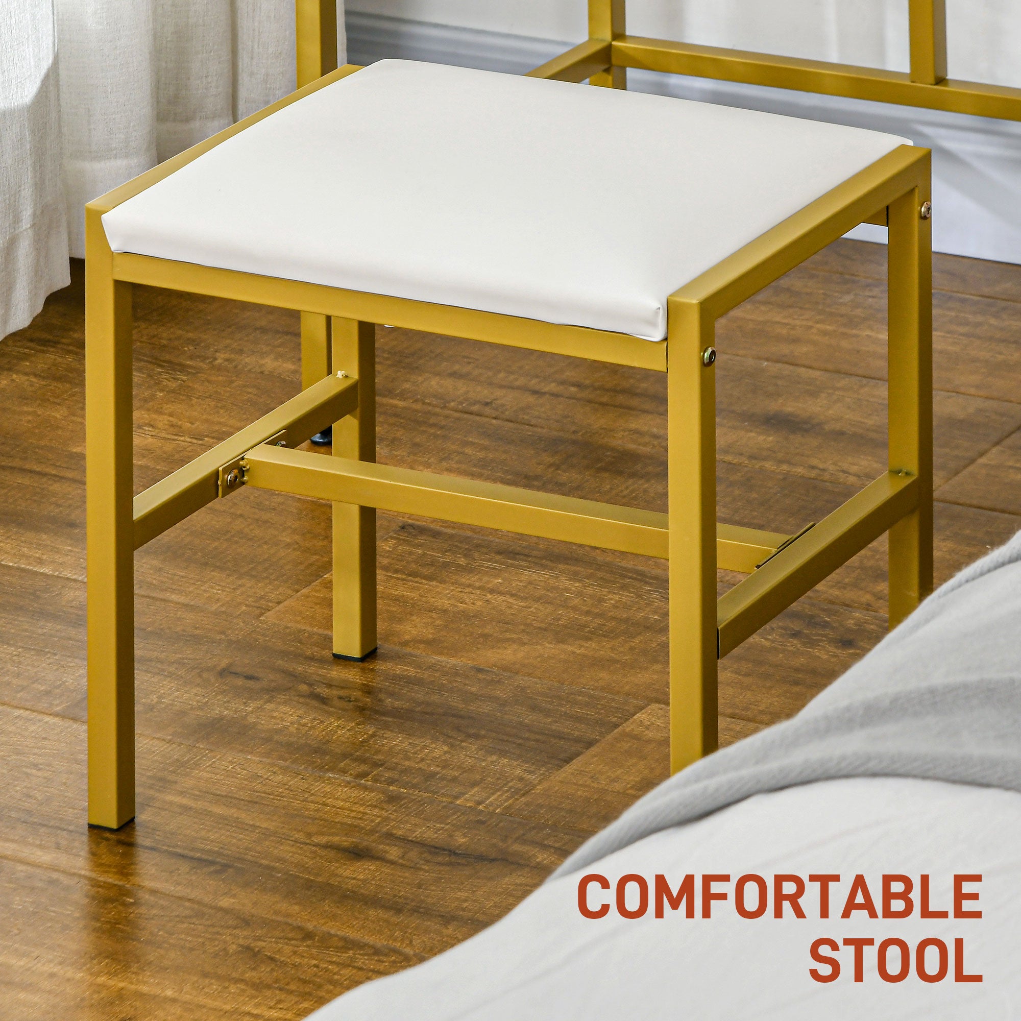 HOMCOM Vanity Set with Mirror, Stool, 3 Colour LED Lights, Makeup Vanity Desk with Drawers and Shelves, Modern Dressing Table for Bedroom, White