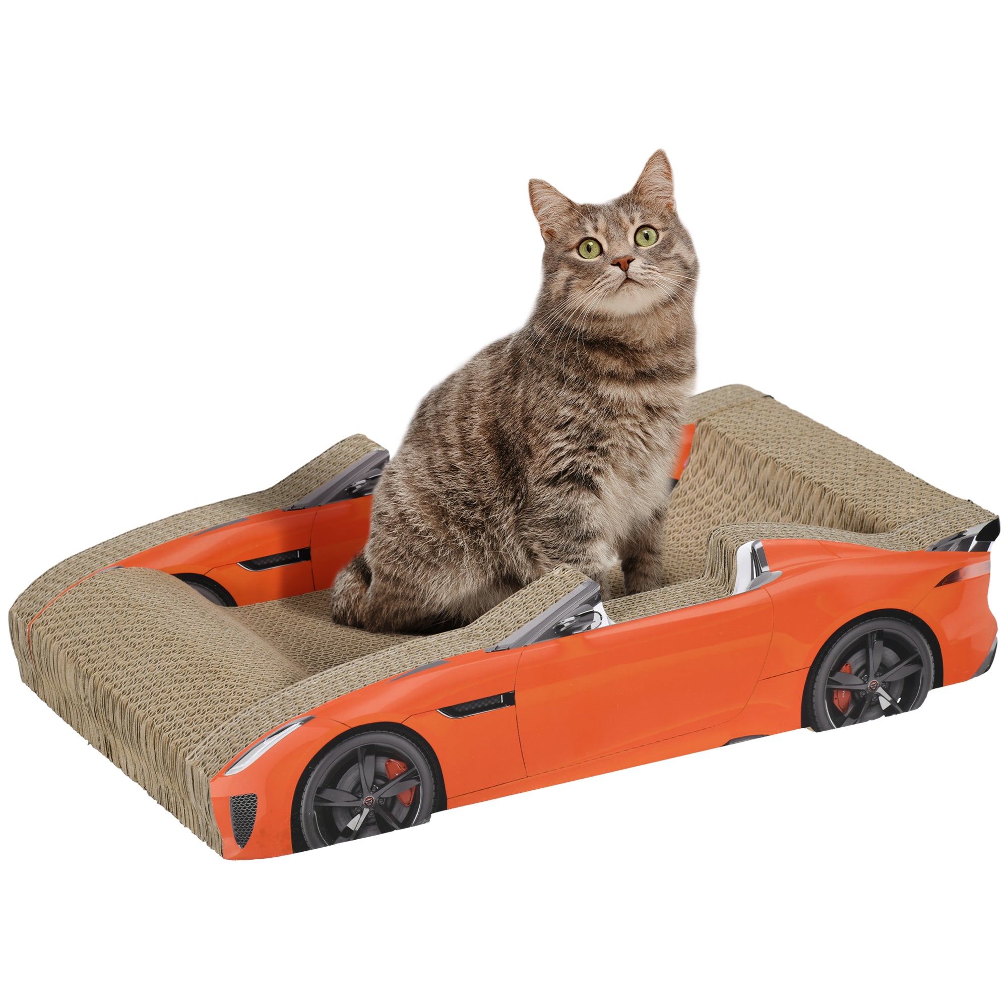 PawHut Cat Scratching Board, 2 in 1 Cat Scratcher Cardboard, Car-shaped Cat Scratch with Catnip, for Indoor Use, 50 x 30 x 12.5cm, Red