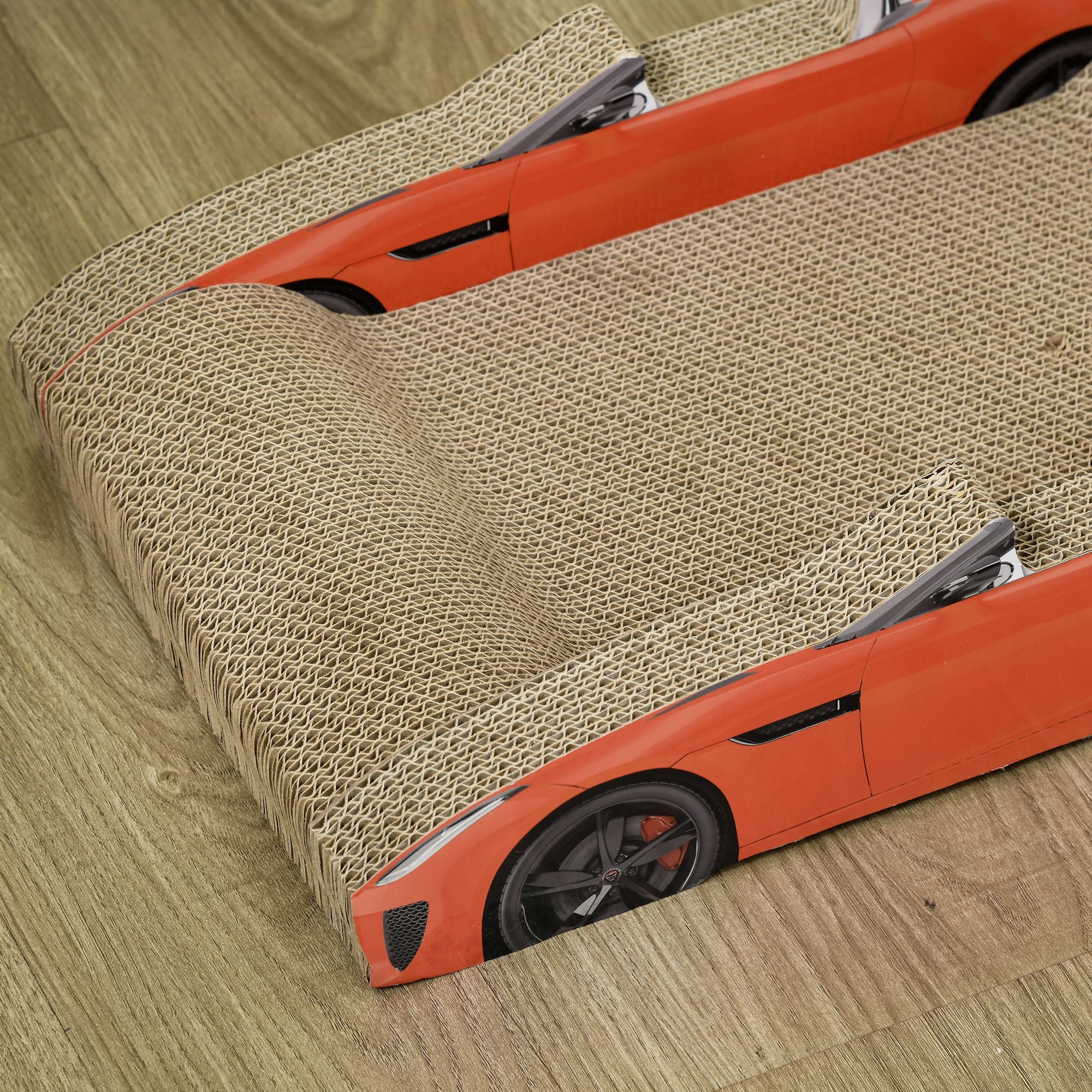 PawHut Cat Scratching Board, 2 in 1 Cat Scratcher Cardboard, Car-shaped Cat Scratch with Catnip, for Indoor Use, 50 x 30 x 12.5cm, Red