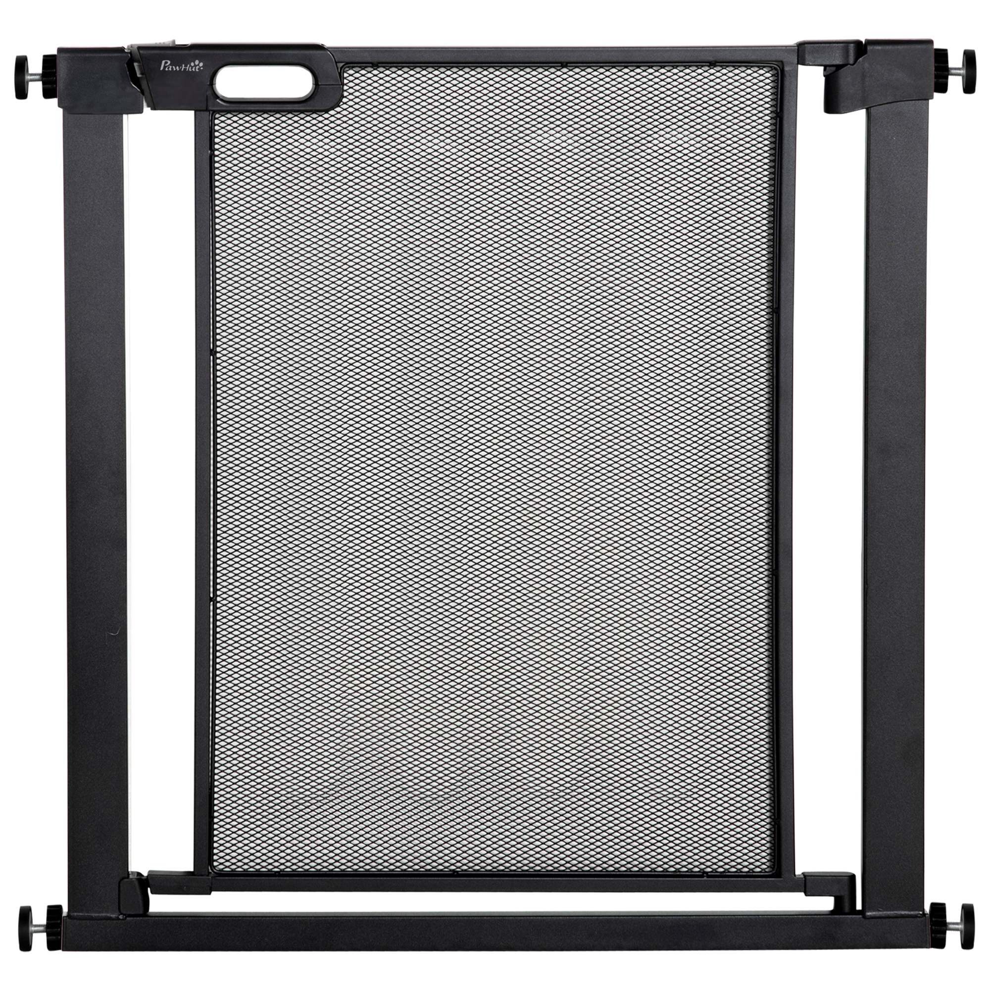 PawHut Pressure Fit Safety Gate for Doorways and Staircases, Dog Gate w/ Auto Closing Door, Pet Barrier for Hallways w/ Double Locking, Openings 75-82 cm - Black