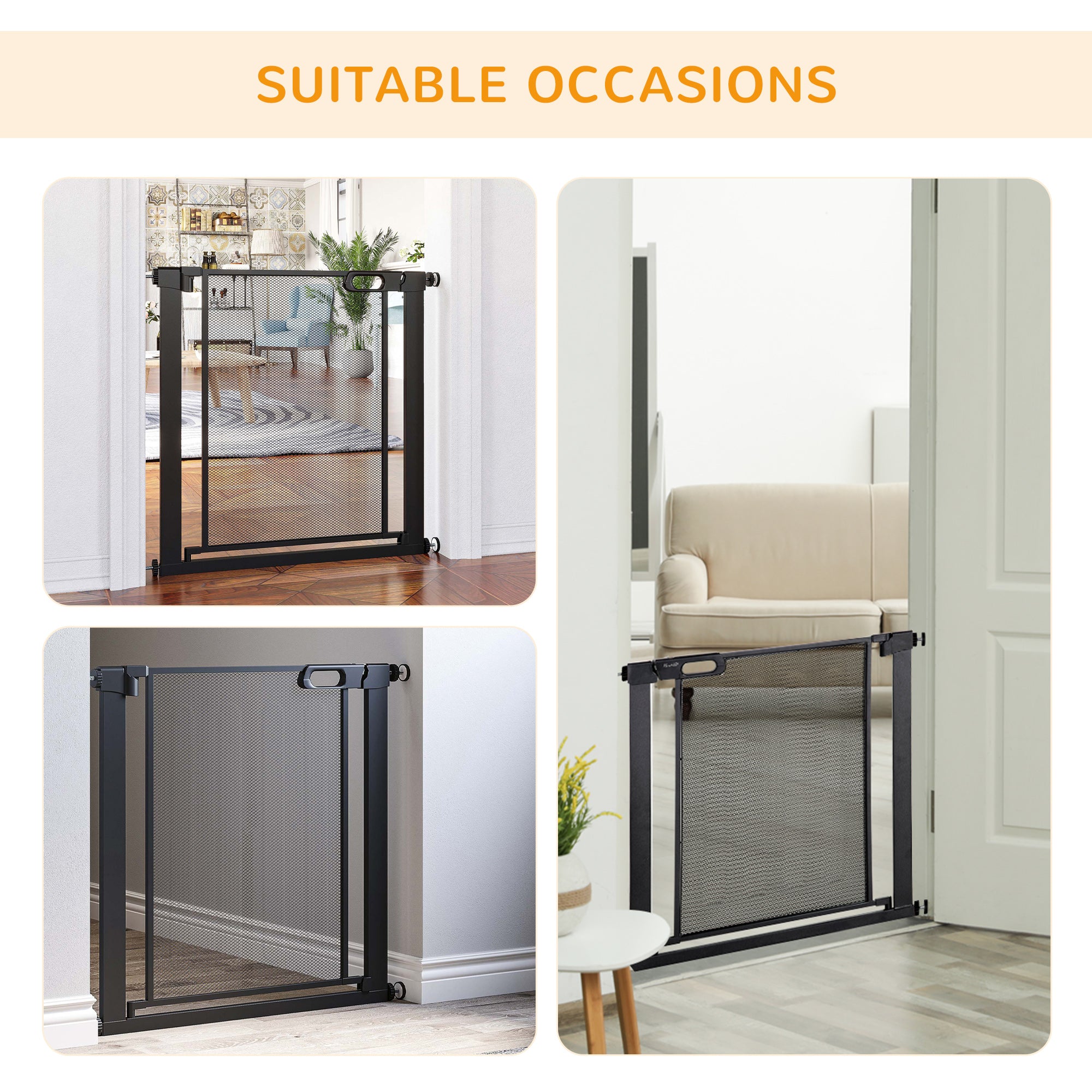 PawHut 29.5"-32.3" Metal Pet Gate, w/ Auto Closing Door, Double Locking, Dog Gate for Doorways, Stairs, Hallways, Indoor/Outdoor, Black