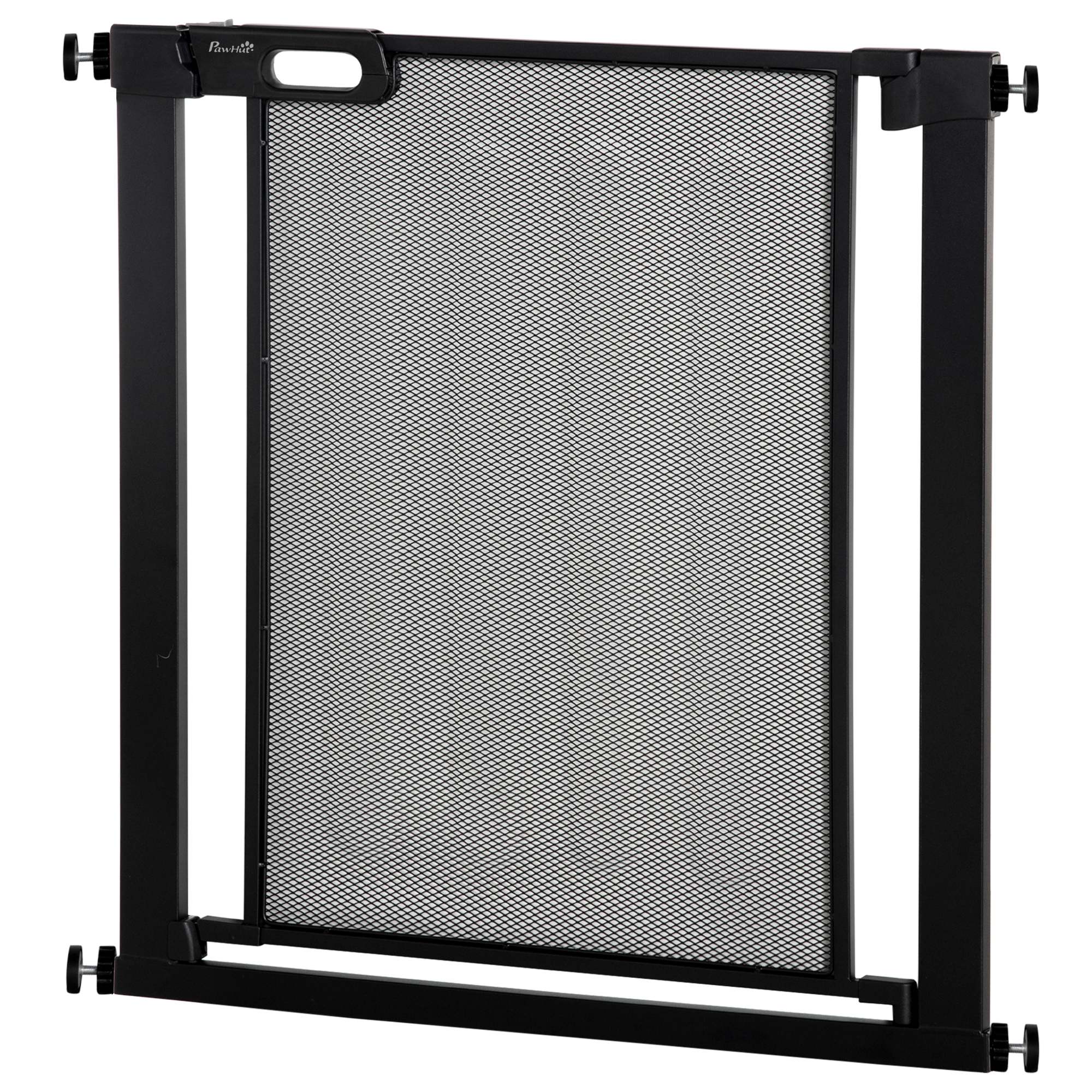PawHut Pressure Fit Safety Gate for Doorways and Staircases, Dog Gate w/ Auto Closing Door, Pet Barrier for Hallways w/ Double Locking, Openings 75-82 cm - Black