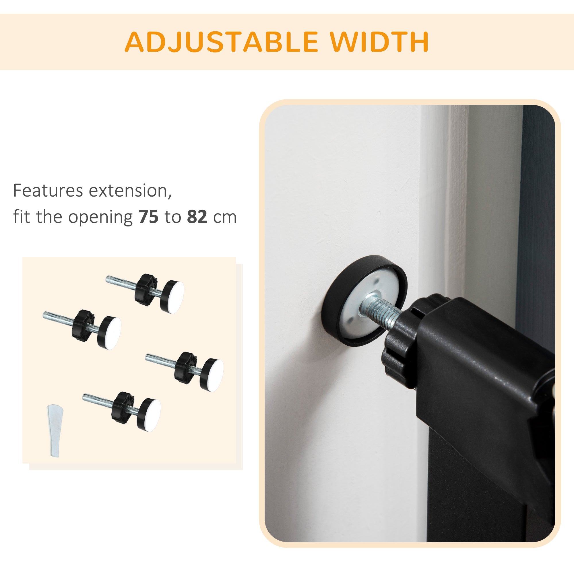 PawHut Pressure Fit Safety Gate for Doorways and Staircases, Dog Gate w/ Auto Closing Door, Pet Barrier for Hallways w/ Double Locking, Openings 75-82 cm - Black