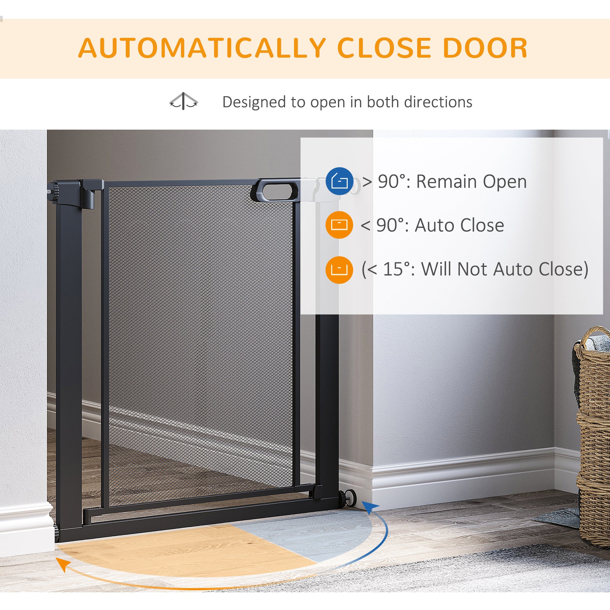 PawHut 29.5"-32.3" Metal Pet Gate, w/ Auto Closing Door, Double Locking, Dog Gate for Doorways, Stairs, Hallways, Indoor/Outdoor, Black