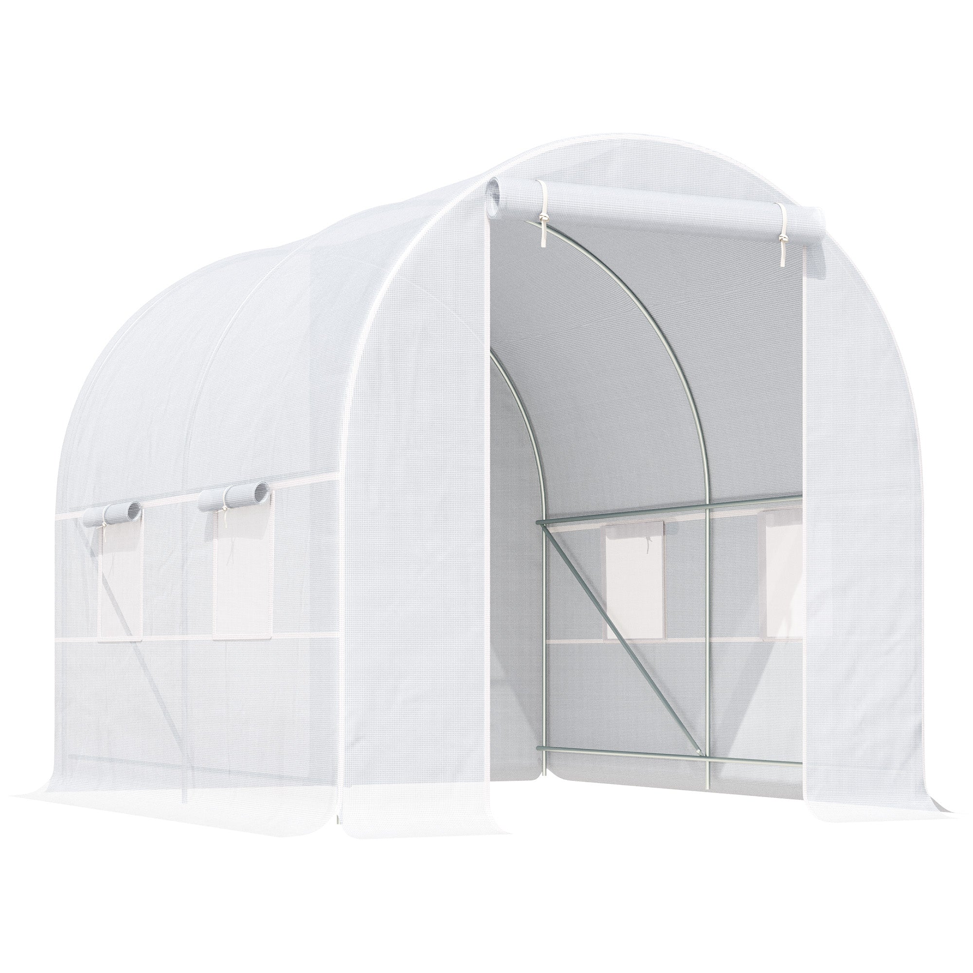 Outsunny 8 x 6.6 x 6.6ft Walk-in Tunnel Greenhouse Portable Garden Plant Growing Warm House with Door and Ventilation Window White