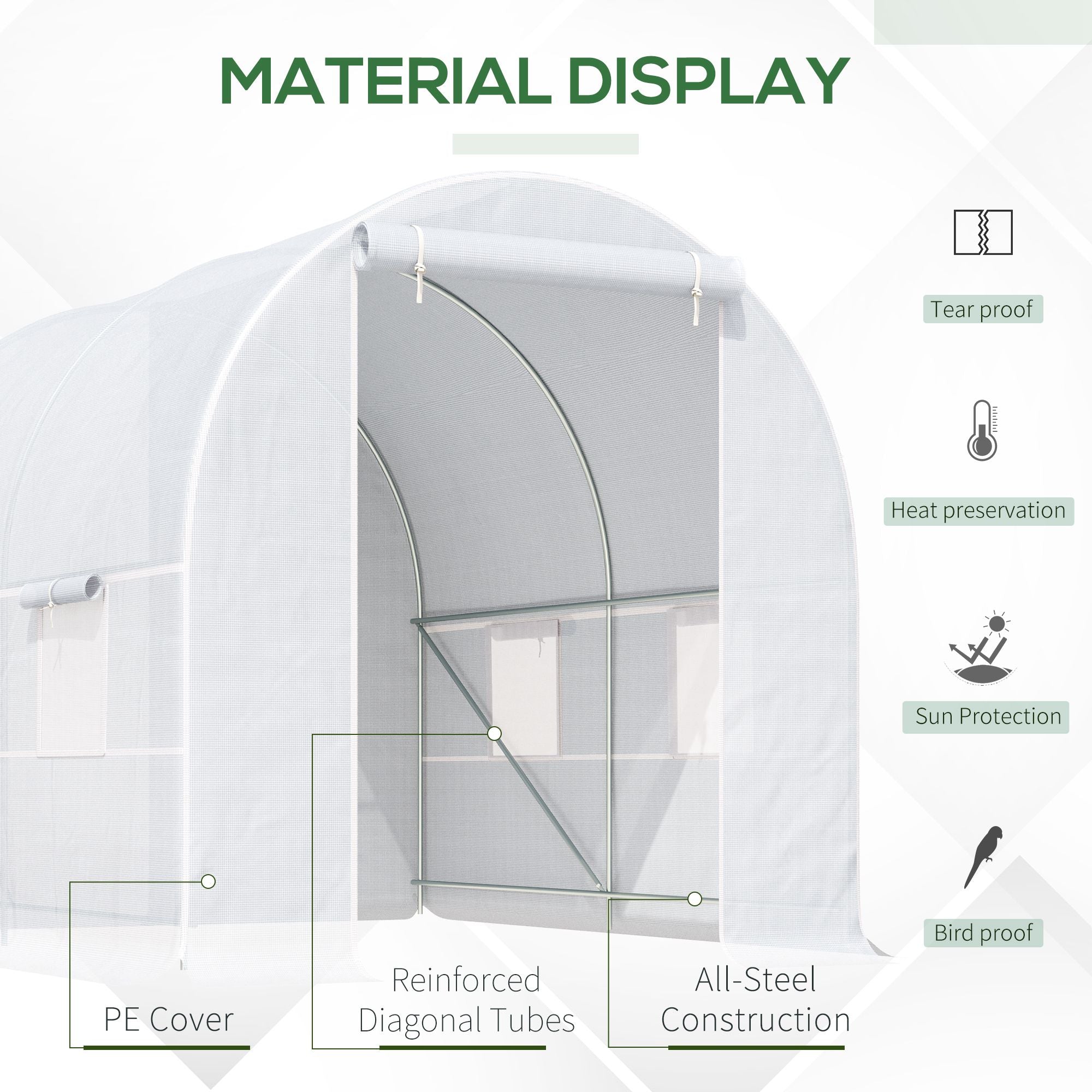 Outsunny 8 x 6.6 x 6.6ft Walk-in Tunnel Greenhouse Portable Garden Plant Growing Warm House with Door and Ventilation Window White