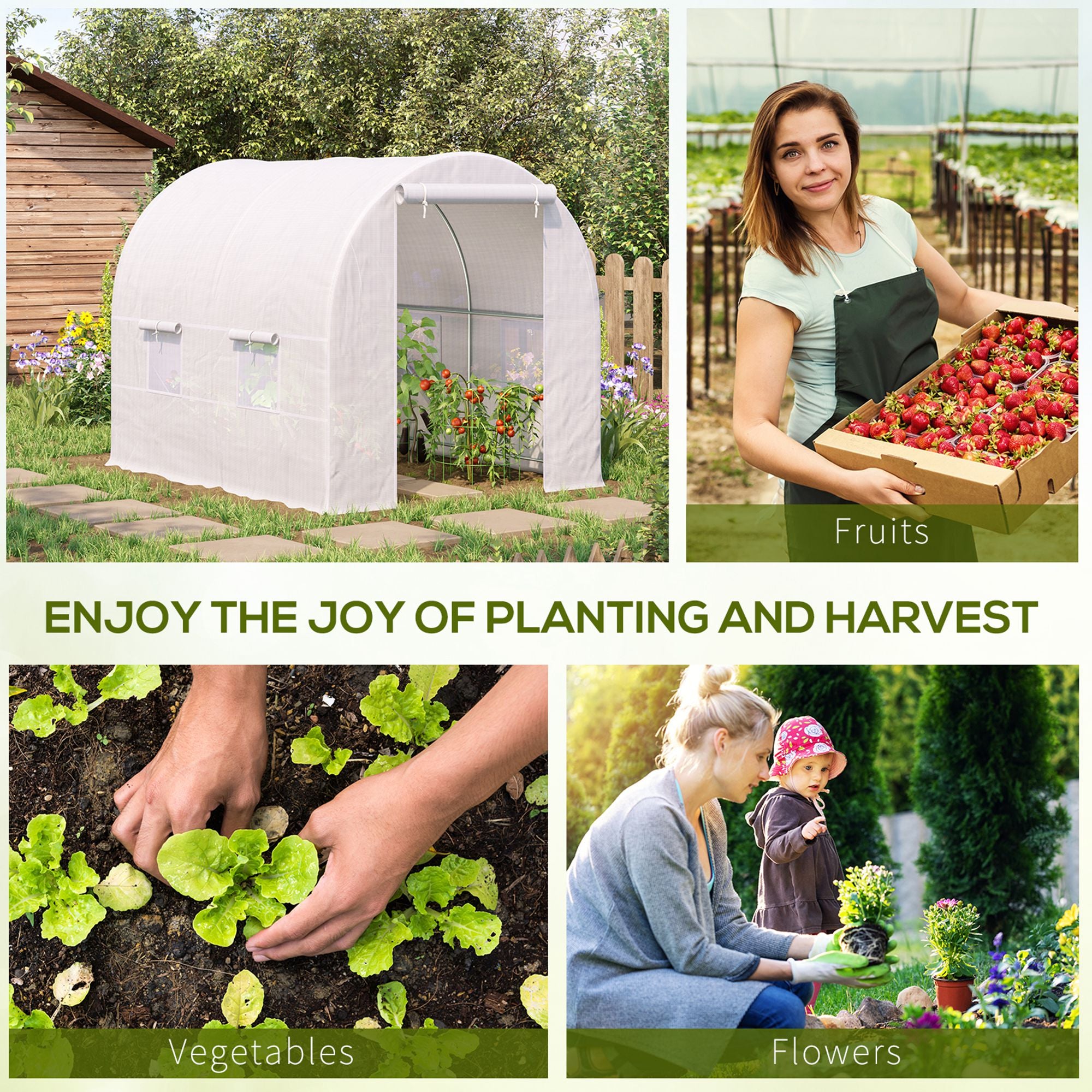 Outsunny 8 x 6.6 x 6.6ft Walk-in Tunnel Greenhouse Portable Garden Plant Growing Warm House with Door and Ventilation Window White
