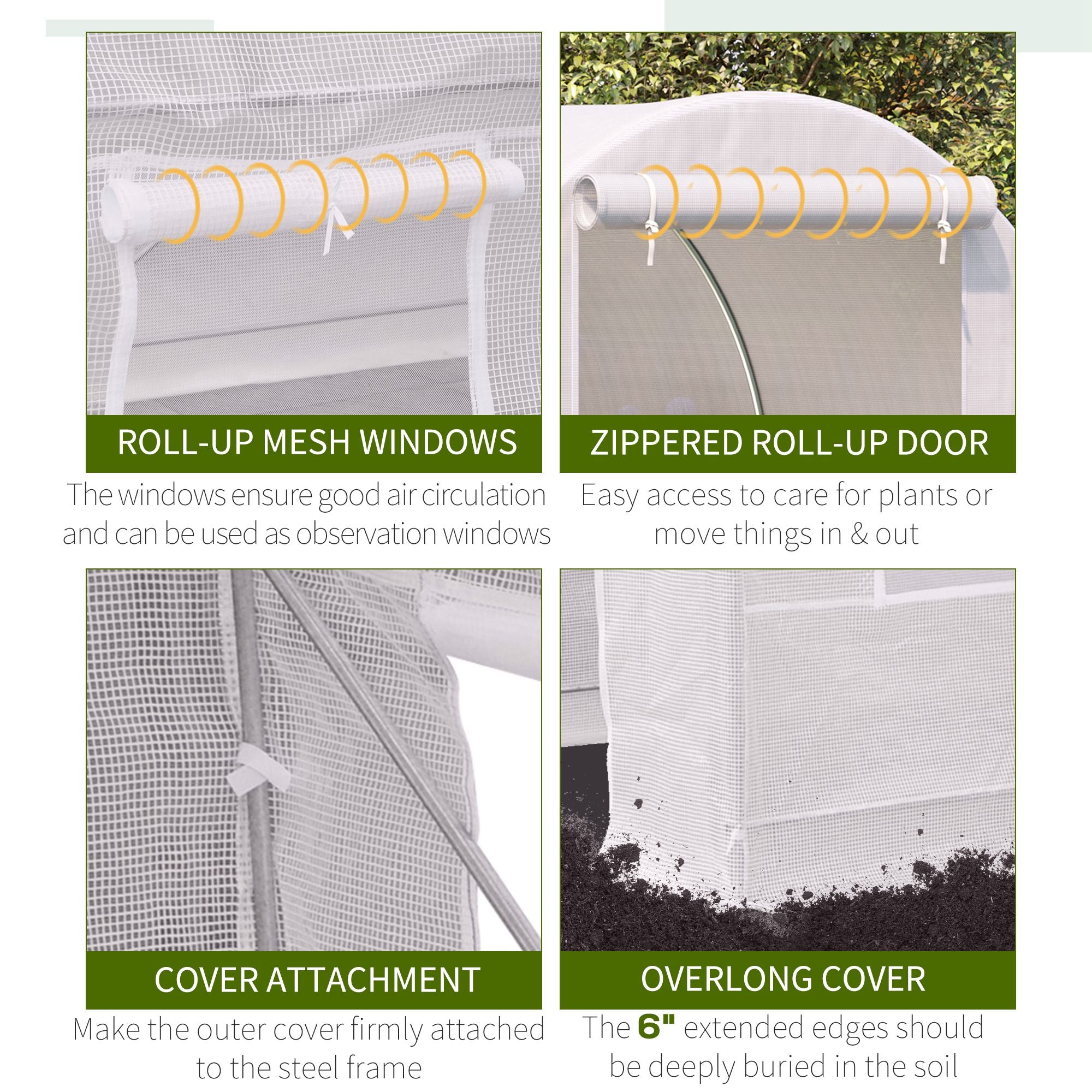 Outsunny 8 x 6.6 x 6.6ft Walk-in Tunnel Greenhouse Portable Garden Plant Growing Warm House with Door and Ventilation Window White