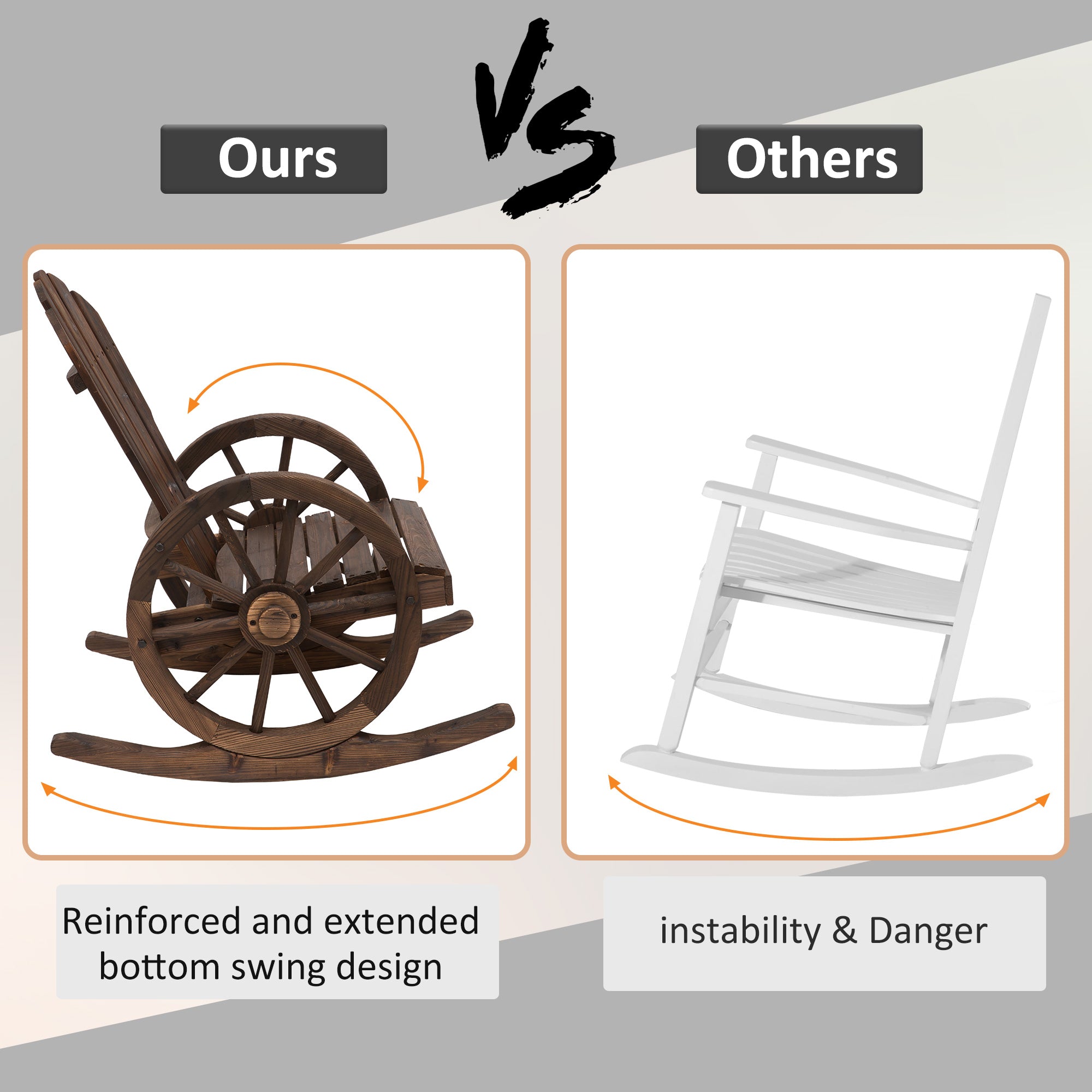 Outsunny Patio Wooden Adirondack Rocking Chair, Wagon Outdoor Rocker Chair with Slatted Design and Wheel Armrests for Porch, Poolside, or Garden Lounging, Carbonized Wood Colour