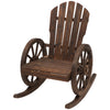 Outsunny Patio Wooden Adirondack Rocking Chair, Wagon Outdoor Rocker Chair with Slatted Design and Wheel Armrests for Porch, Poolside, or Garden Lounging, Carbonized Wood Colour