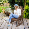 Outsunny Patio Wooden Adirondack Rocking Chair, Wagon Outdoor Rocker Chair with Slatted Design and Wheel Armrests for Porch, Poolside, or Garden Lounging, Carbonized Wood Colour