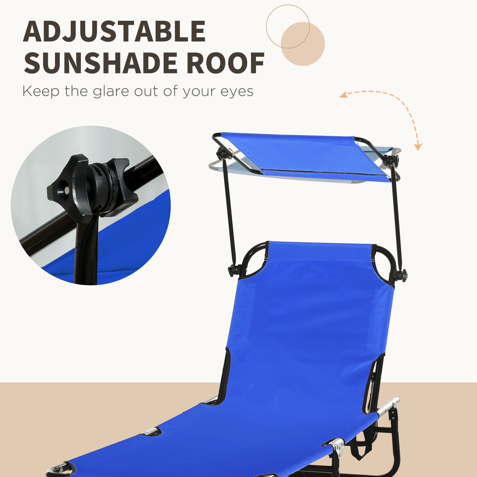 Outsunny Set of 2 Folding Outdoor Chaise Lounge Chairs, Pool, Sun, Tanning Chairs with 5-Level Reclining Backrest, Sunshade, Steel Frame for Beach, Yard, Patio, Blue
