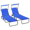 Outsunny Set of 2 Folding Outdoor Chaise Lounge Chairs, Pool, Sun, Tanning Chairs with 5-Level Reclining Backrest, Sunshade, Steel Frame for Beach, Yard, Patio, Blue