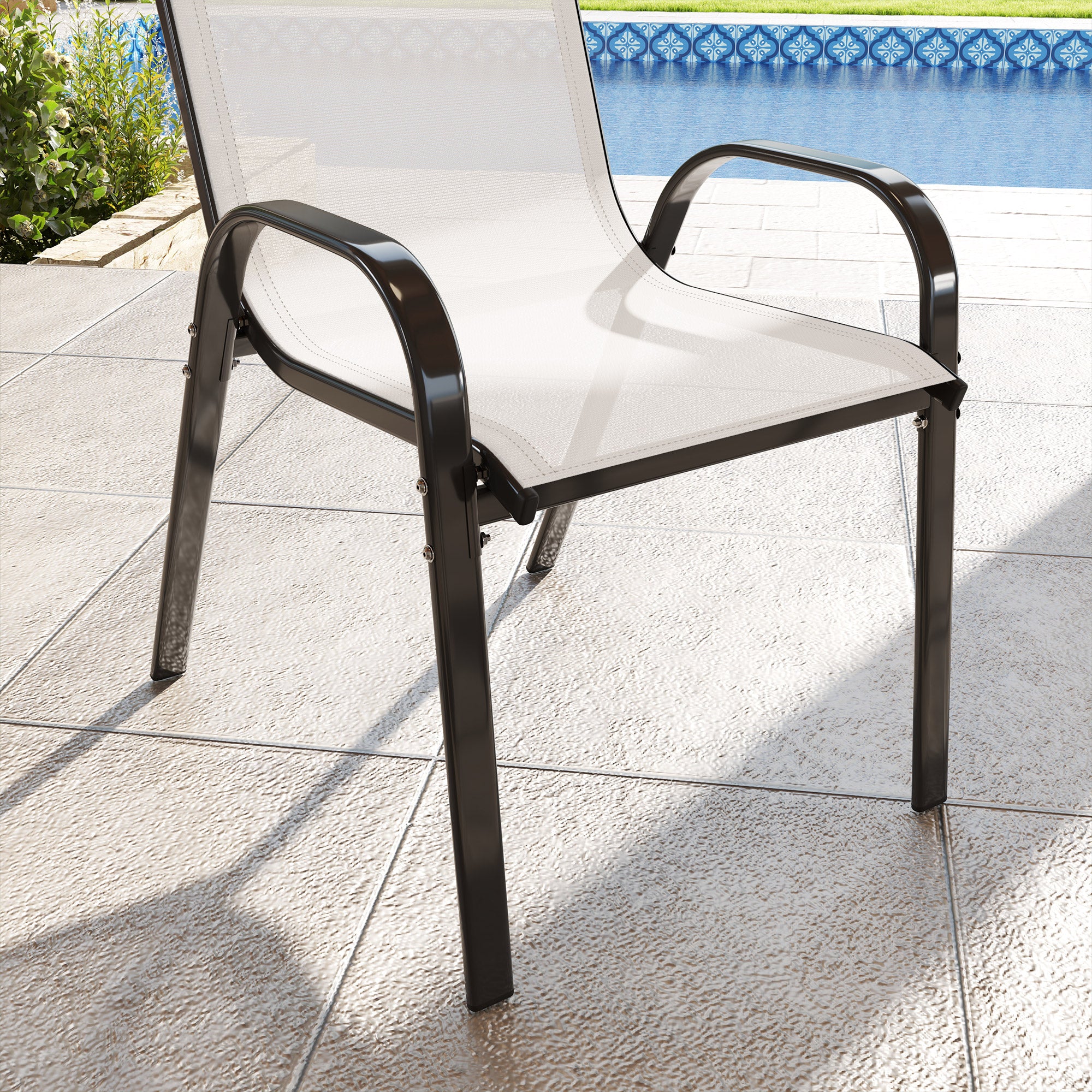 Outsunny Outdoor Dining Chairs Set of 2, Stackable Patio Dining Chairs, High Back Lawn Chairs with Breathable Mesh Seat, Metal Frame for Garden Backyard Porch, Light Grey